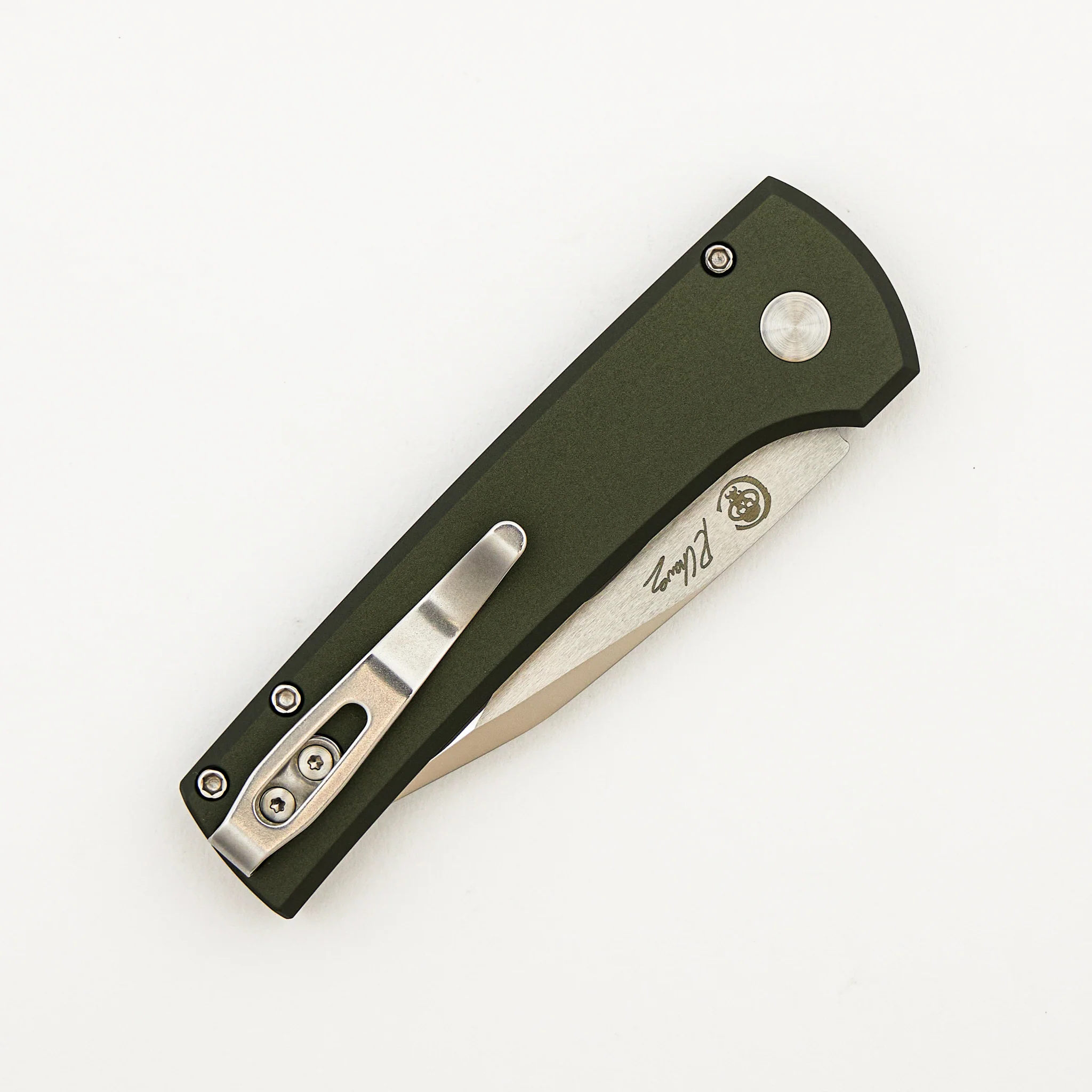 2026 Scapegoat Compact Custom 003 - Solid Green Aluminum Handle - Mike Irie Mirror Polished 154CM Blade (Ramon Chaves Design) - Image 4