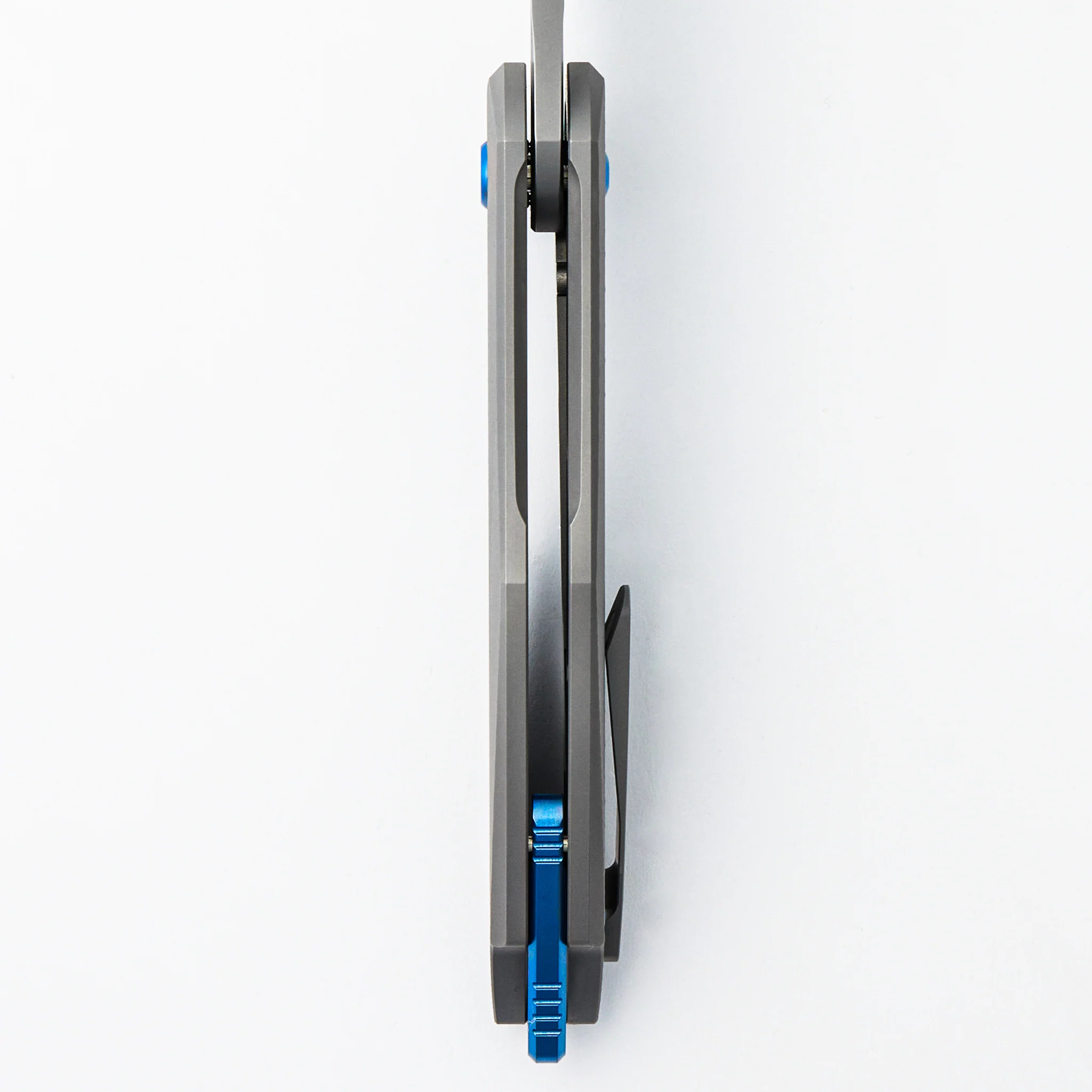 Arius - Patterned Titanium Handle - Blue Hardware - Burnished w/ Polished Flats M390 Blade - Image 7