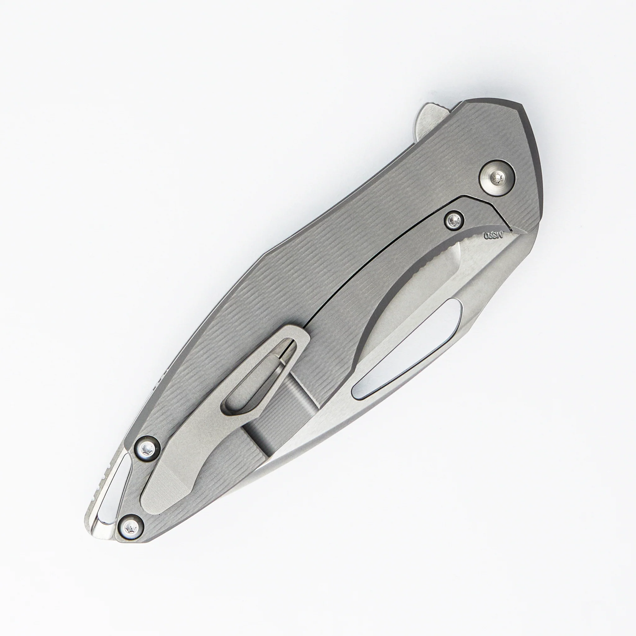 Arius - Plexa Titanium Handle - Silver Hardware - Burnished w/ Polished Flats M390 Blade - Image 4