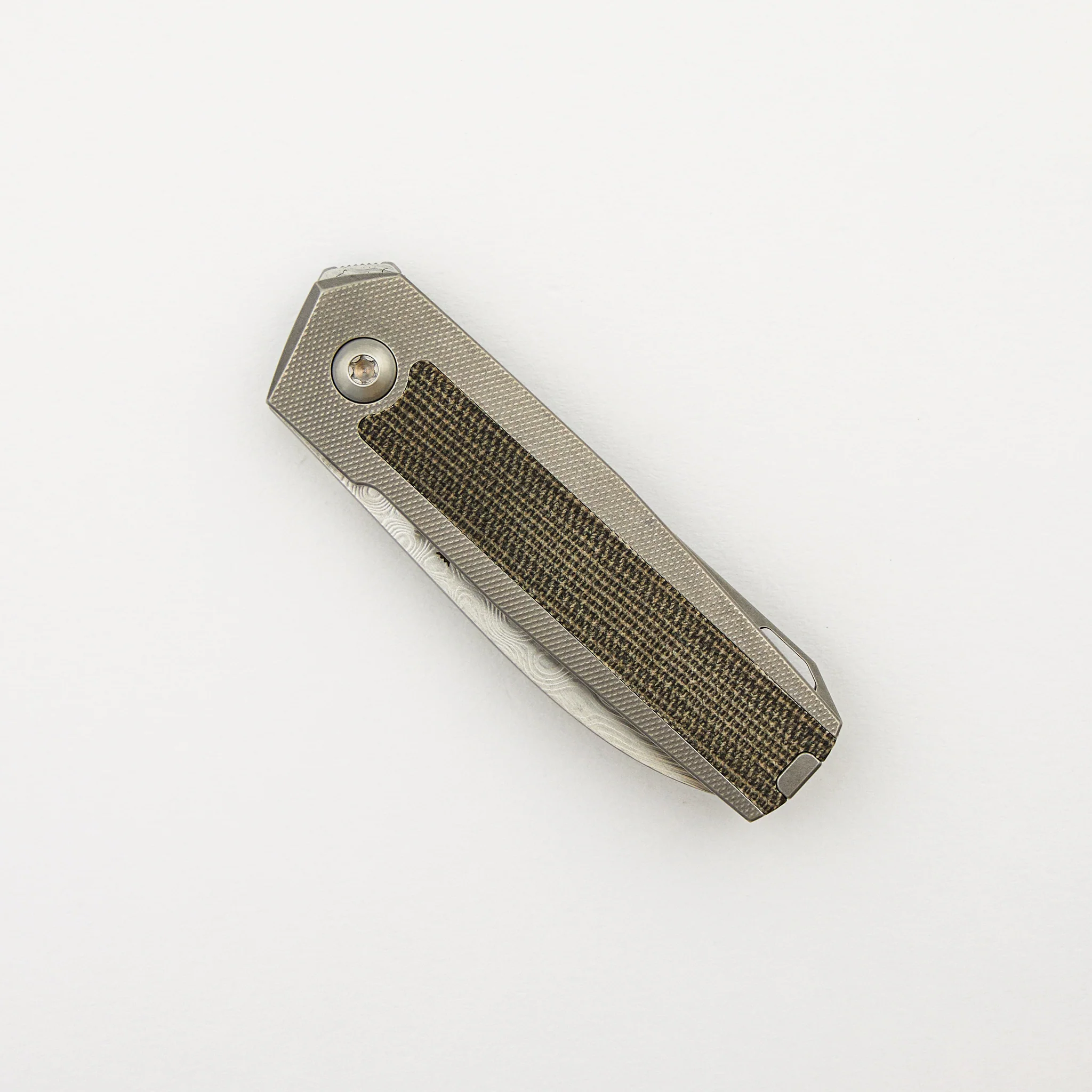 ARN - Grey/Satin - Titanium Handle - Green Micarta Inlays - Damasteel Blade - Image 3