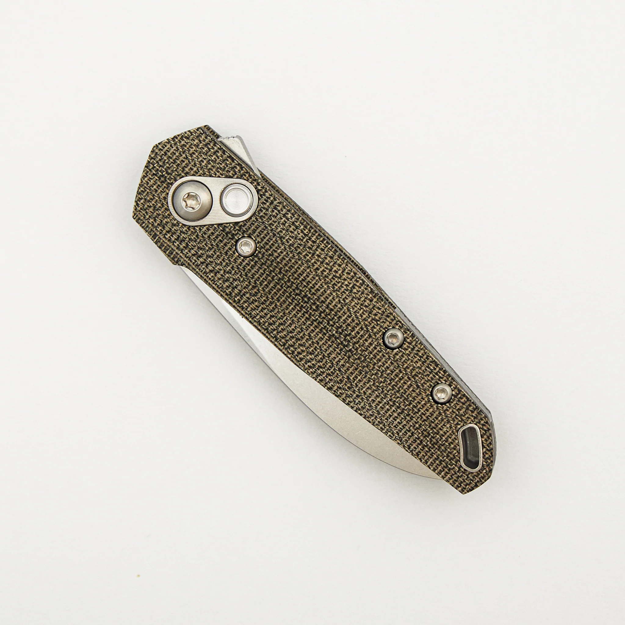 Aros - Grey/Satin - Green Micarta Handle - RWL34 Blade - #997 - Image 3
