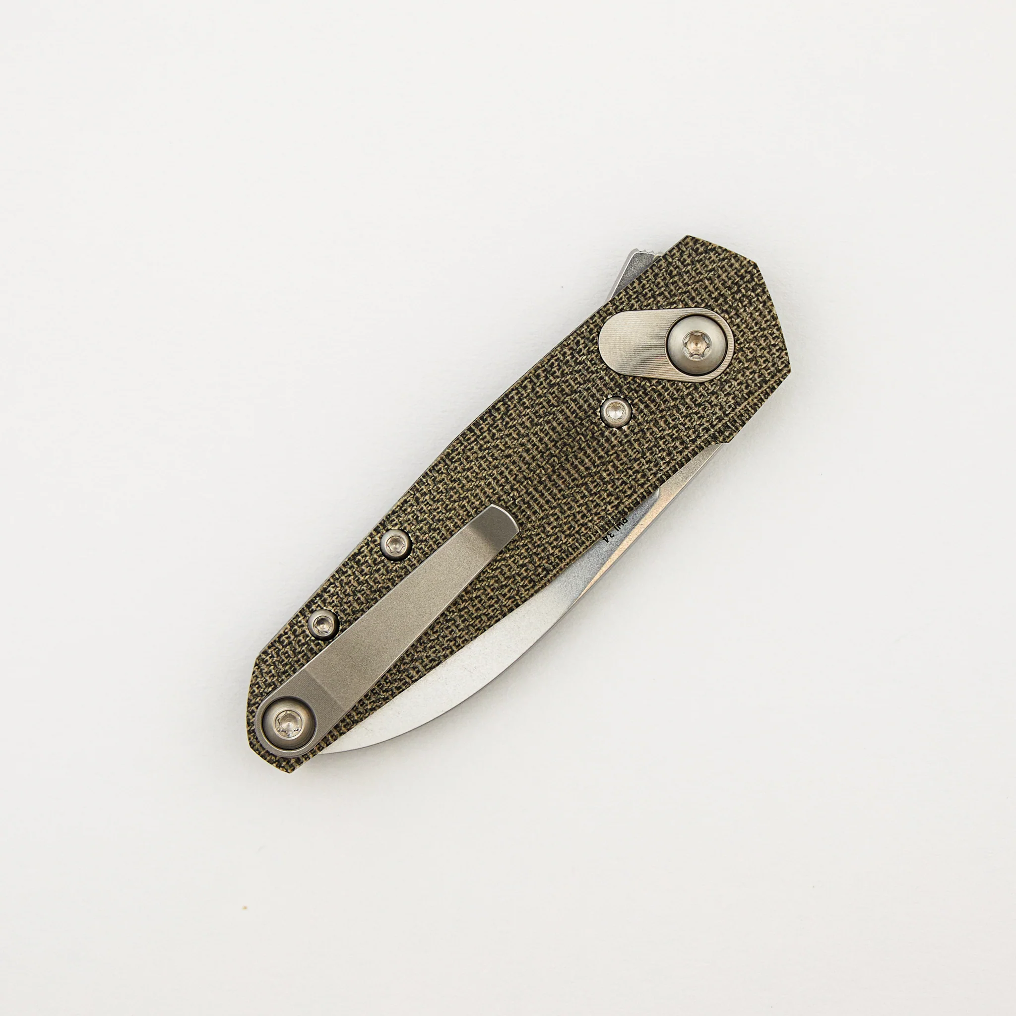 Aros - Grey/Satin - Green Micarta Handle - RWL34 Blade - #997 - Image 4