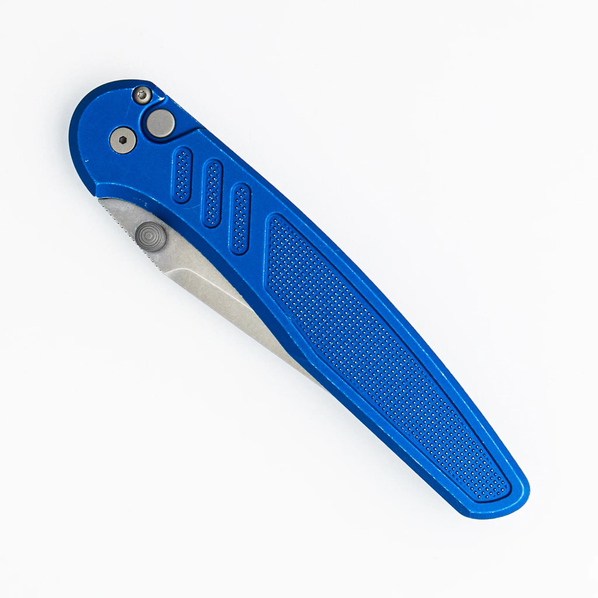 Avalon - PN1101-BW BLUE - Knurled Battleworn Blue Aluminum Handle - Stonewash MagnaCut Blade (Peace Neighbor Design) - Image 3