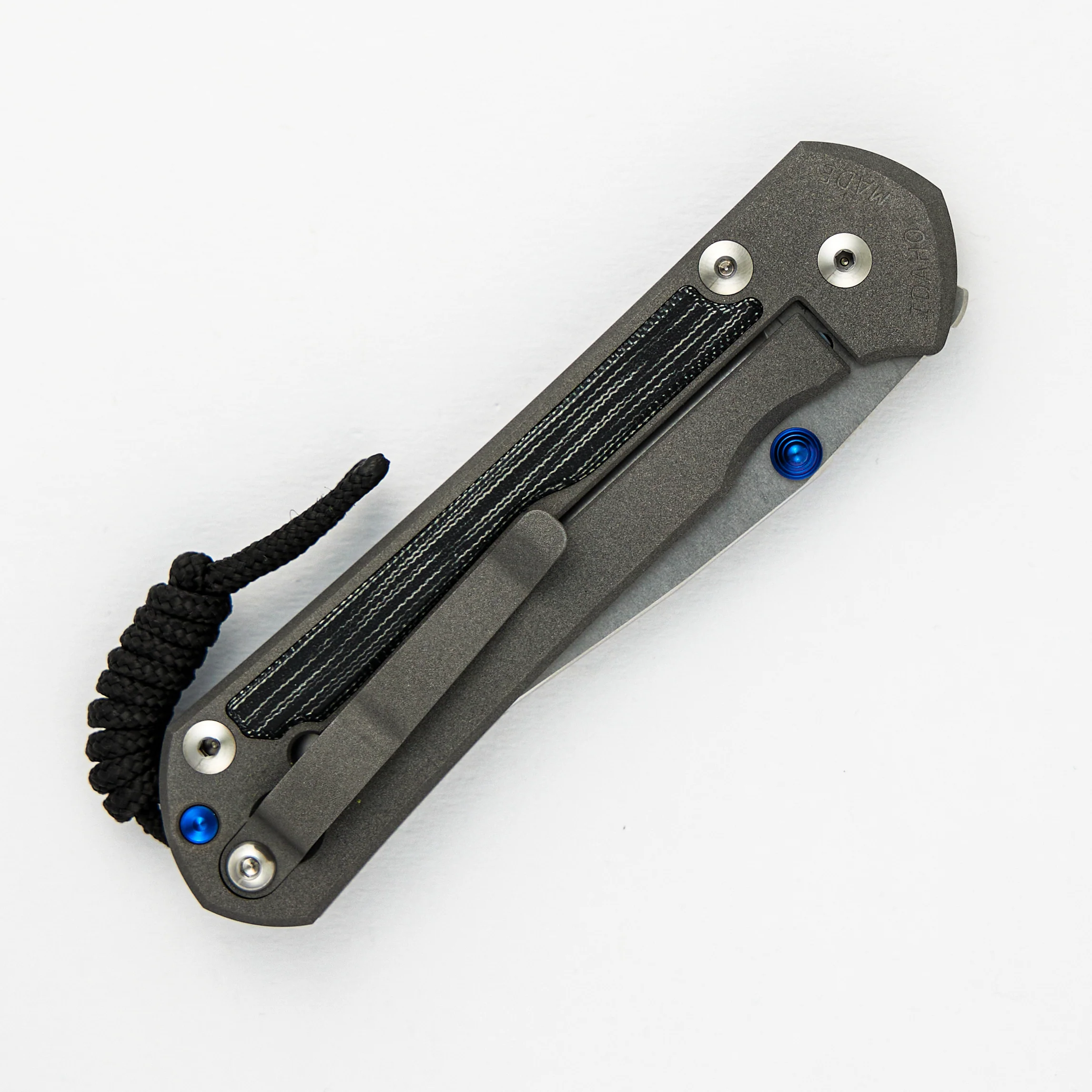 Large Sebenza 31 - Black Canvas Micarta Inlay - Drop Point CPM MagnaCut Blade - Blue Double Thumb Lugs - Image 4