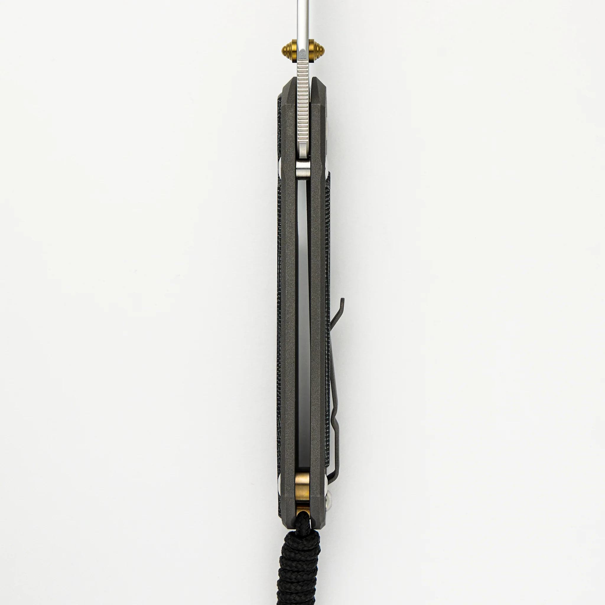 Large Sebenza 31 Black Canvas Micarta Inlay - Insingo CPM MagnaCut Blade - Gold Double Thumb Lugs - Image 7