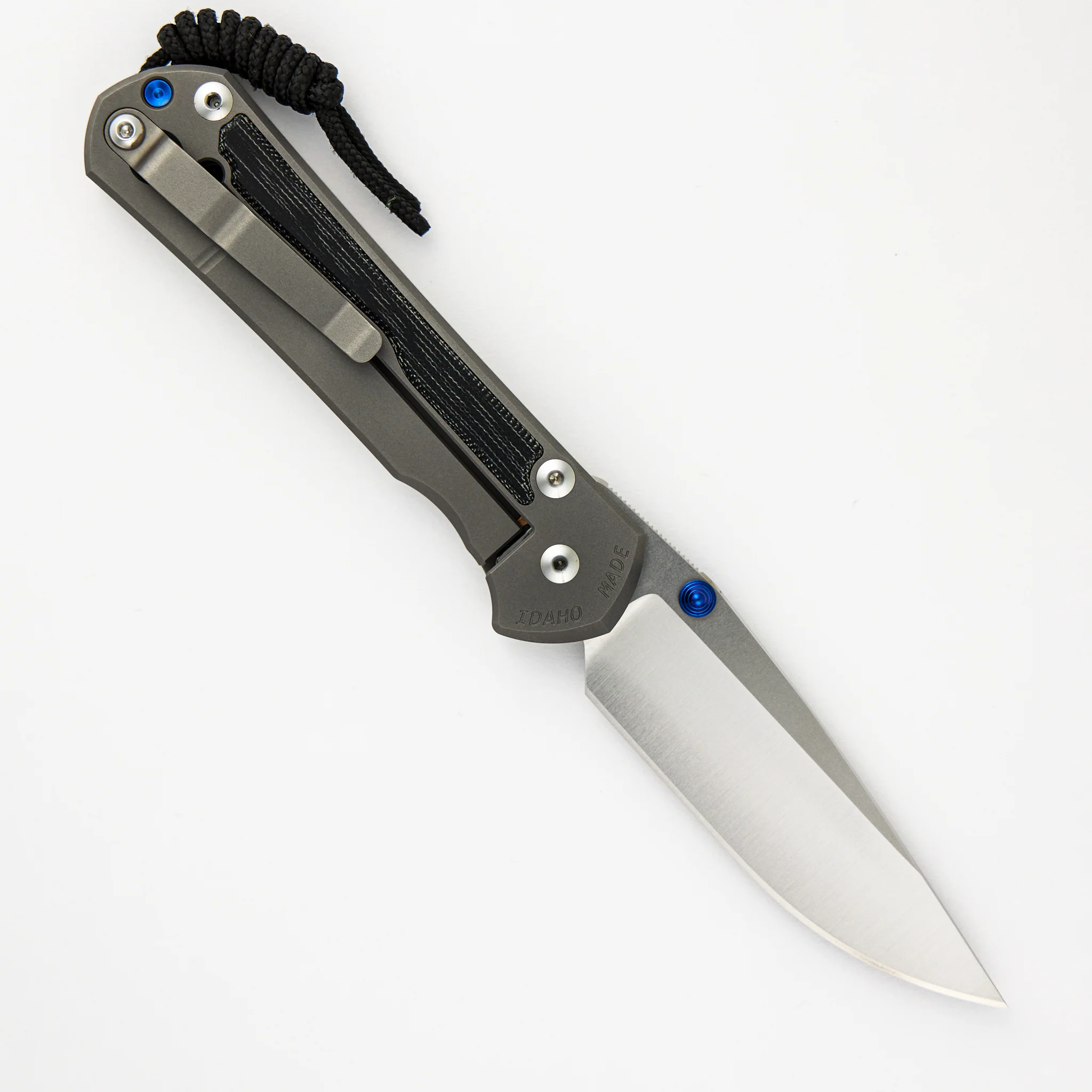 Large Sebenza 31 - Black Canvas Micarta Inlay - Polished Drop Point CPM MagnaCut Blade - Blue Double Thumb Lugs - Image 2
