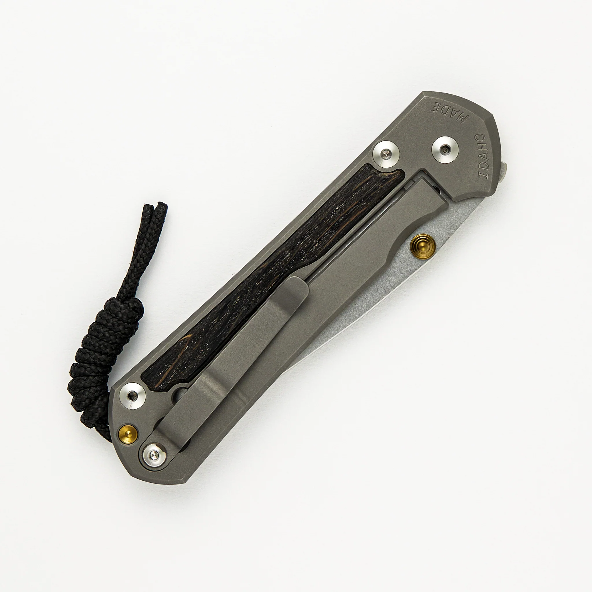 Large Sebenza 31 - Bog Oak Inlay - CPM MagnaCut Blade - Gold Double Thumb Lugs - Image 18