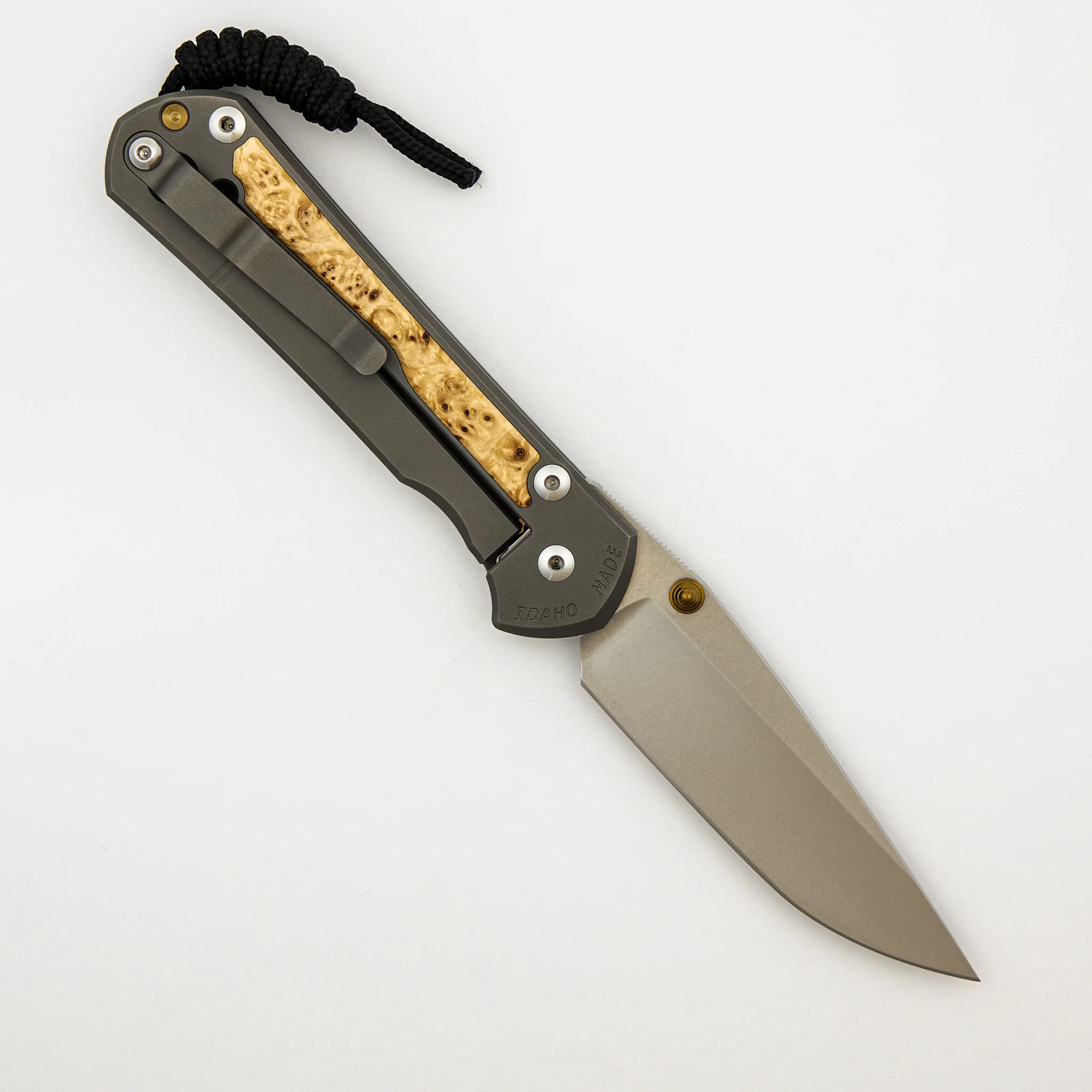 Large Sebenza 31 - Box Elder Inlay - Drop Point CPM MagnaCut Blade - Gold Double Thumb Lugs - Image 23