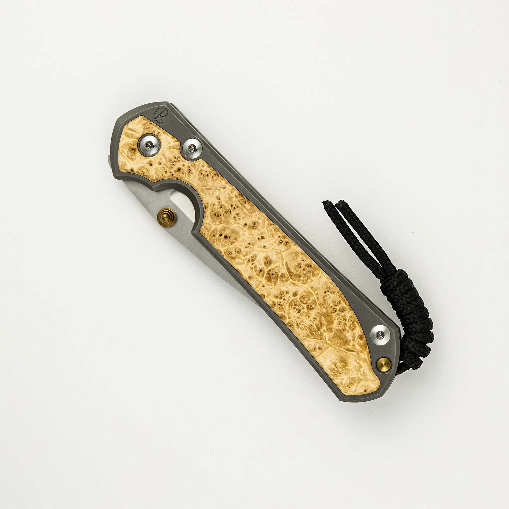 Large Sebenza 31 - Box Elder Inlay - Drop Point CPM MagnaCut Blade - Gold Double Thumb Lugs - Image 38