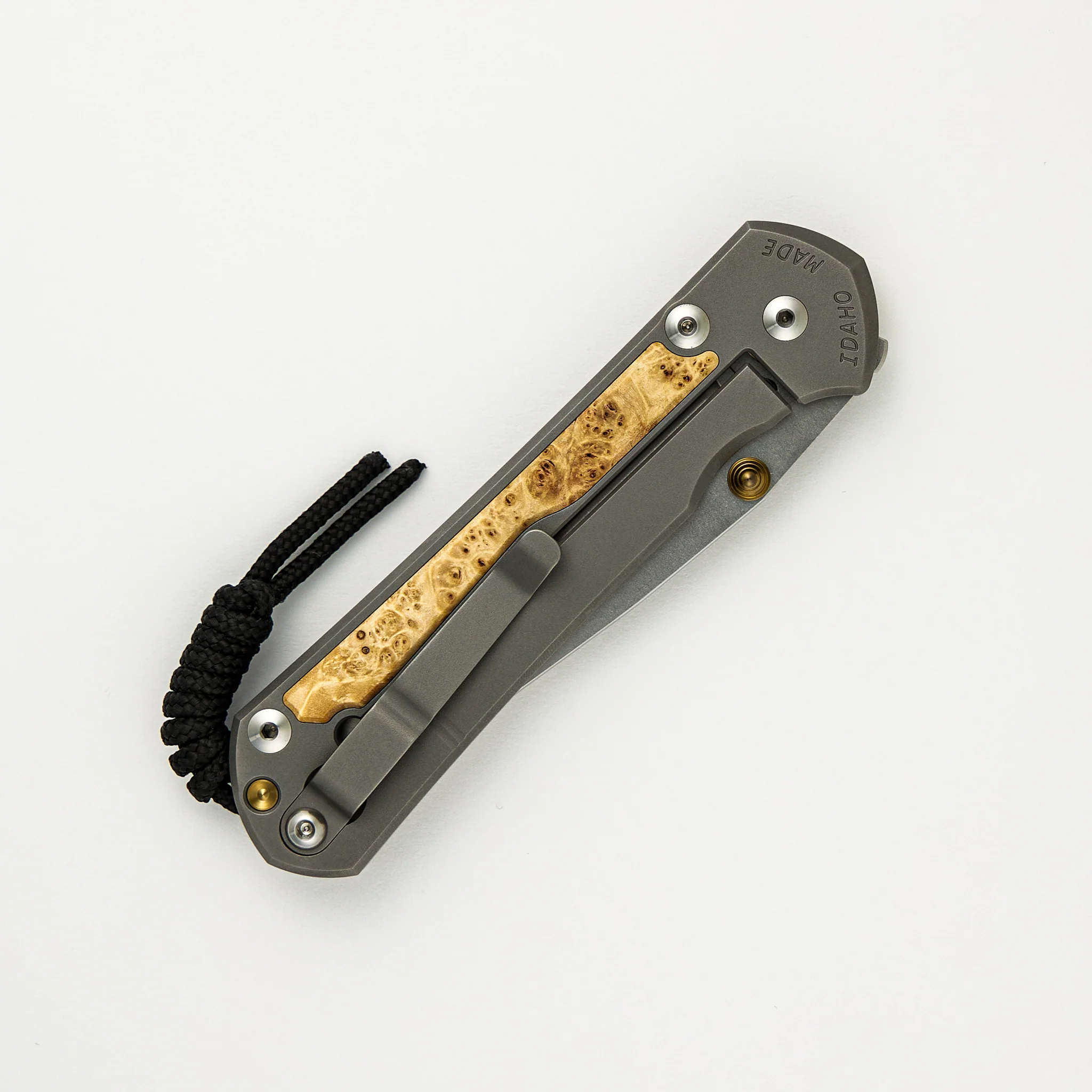 Large Sebenza 31 - Box Elder Inlay - Drop Point CPM MagnaCut Blade - Gold Double Thumb Lugs - Image 39