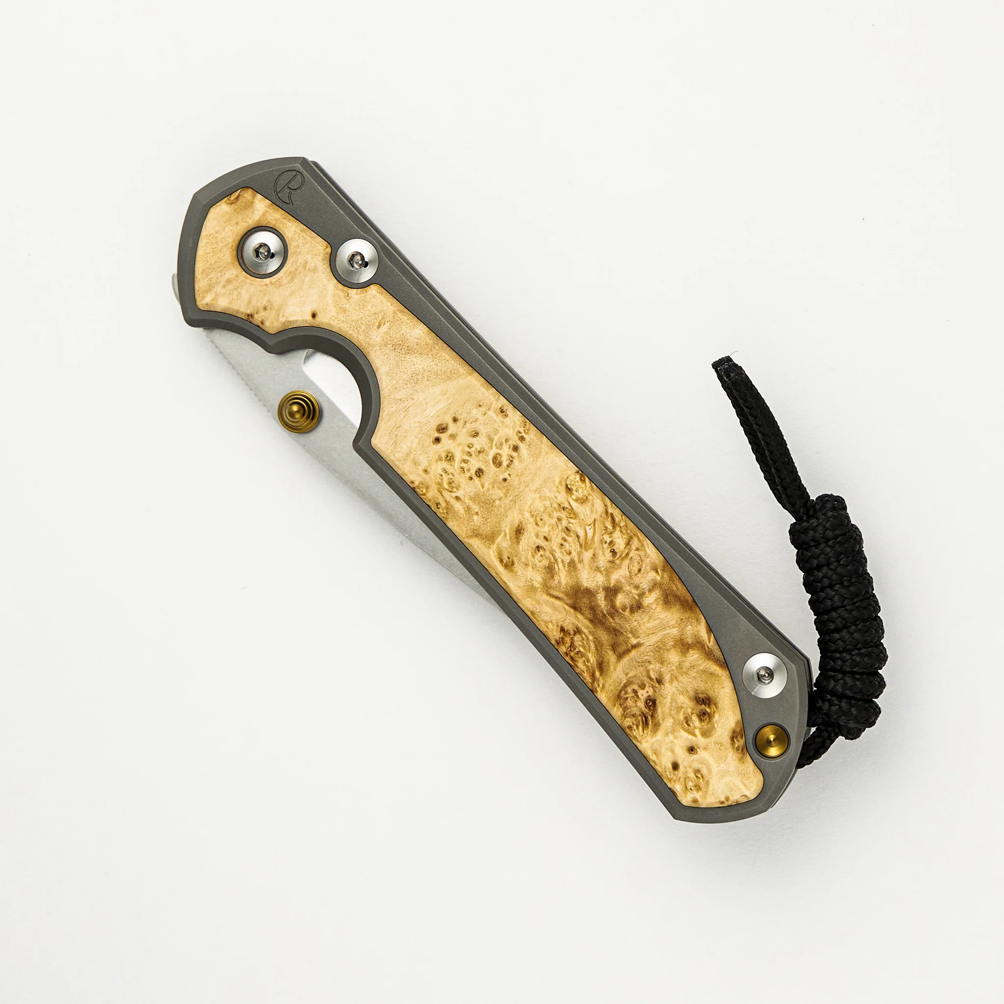 Large Sebenza 31 - Box Elder Inlay - Drop Point CPM MagnaCut Blade - Gold Double Thumb Lugs - Image 45