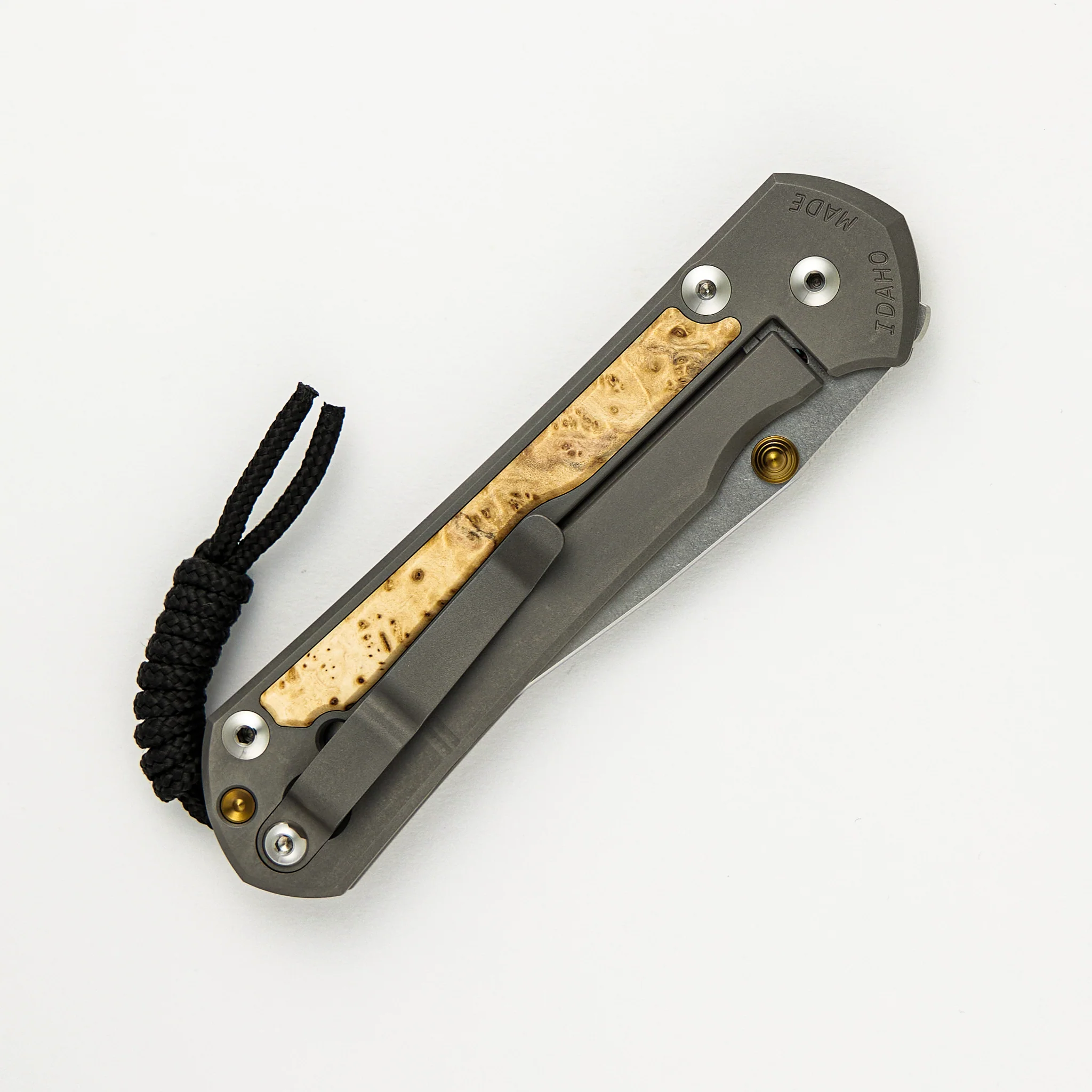 Large Sebenza 31 - Box Elder Inlay - Drop Point CPM MagnaCut Blade - Gold Double Thumb Lugs - Image 67