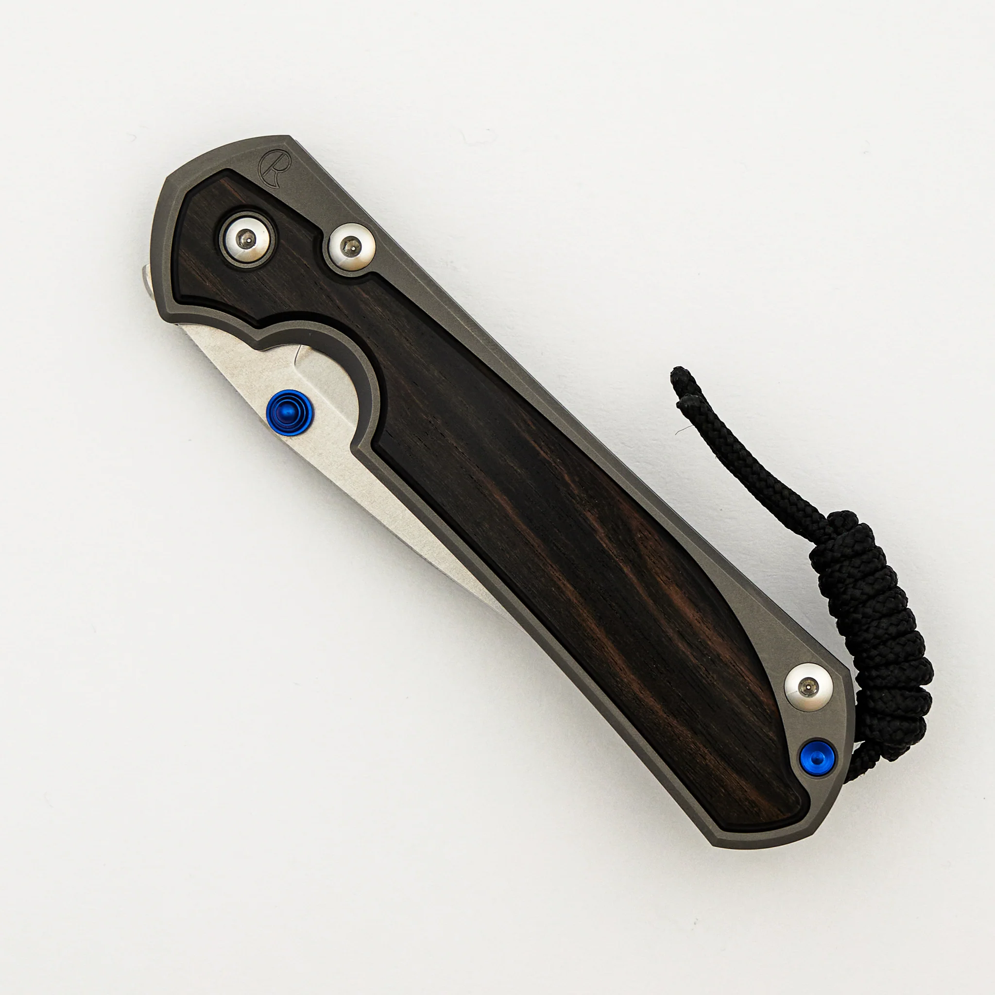 Large Sebenza 31 Macassar Inlay - CPM MagnaCut Blade - Blue Double Thumb Lugs - Image 24
