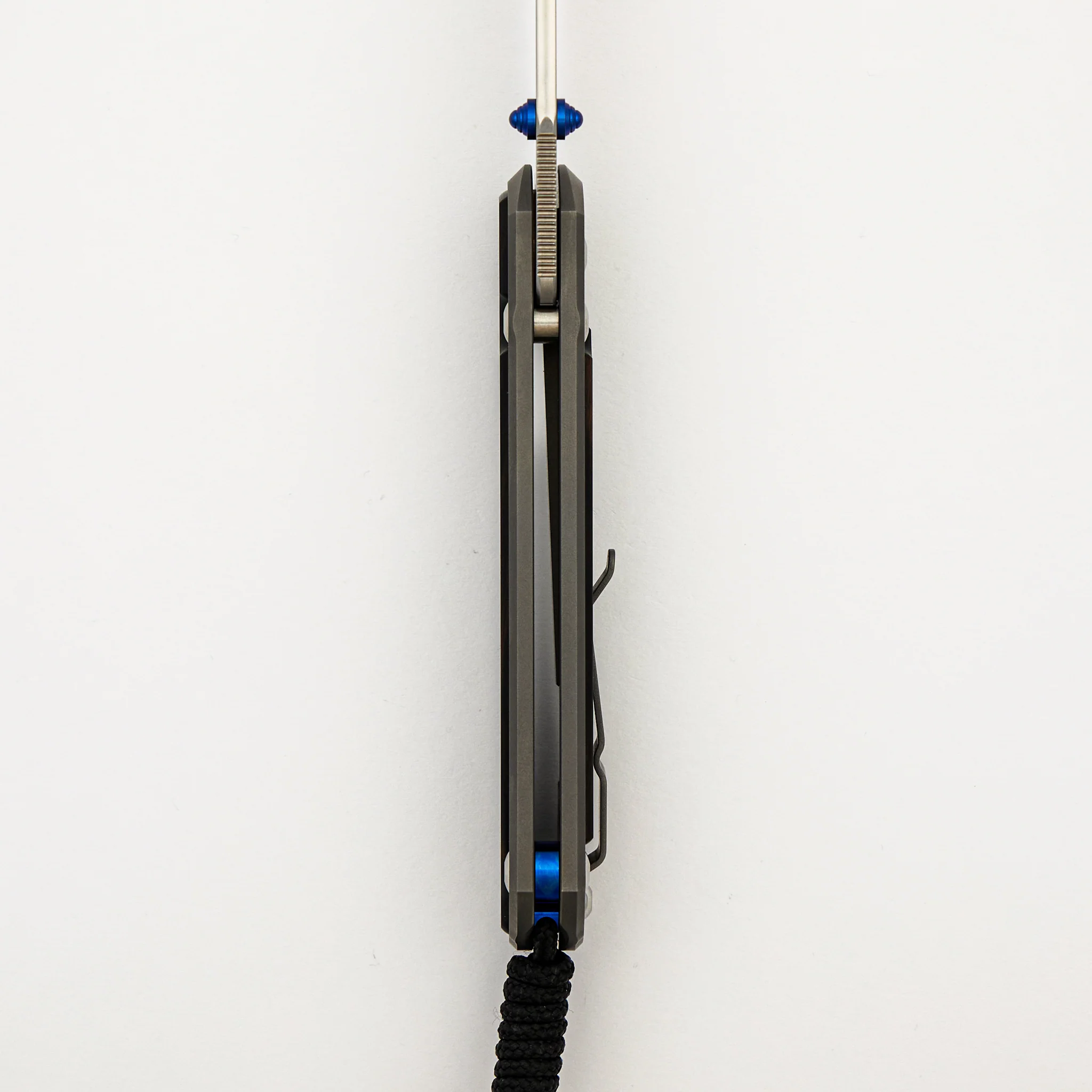 Large Sebenza 31 Macassar Inlay - CPM MagnaCut Blade - Blue Double Thumb Lugs - Image 28