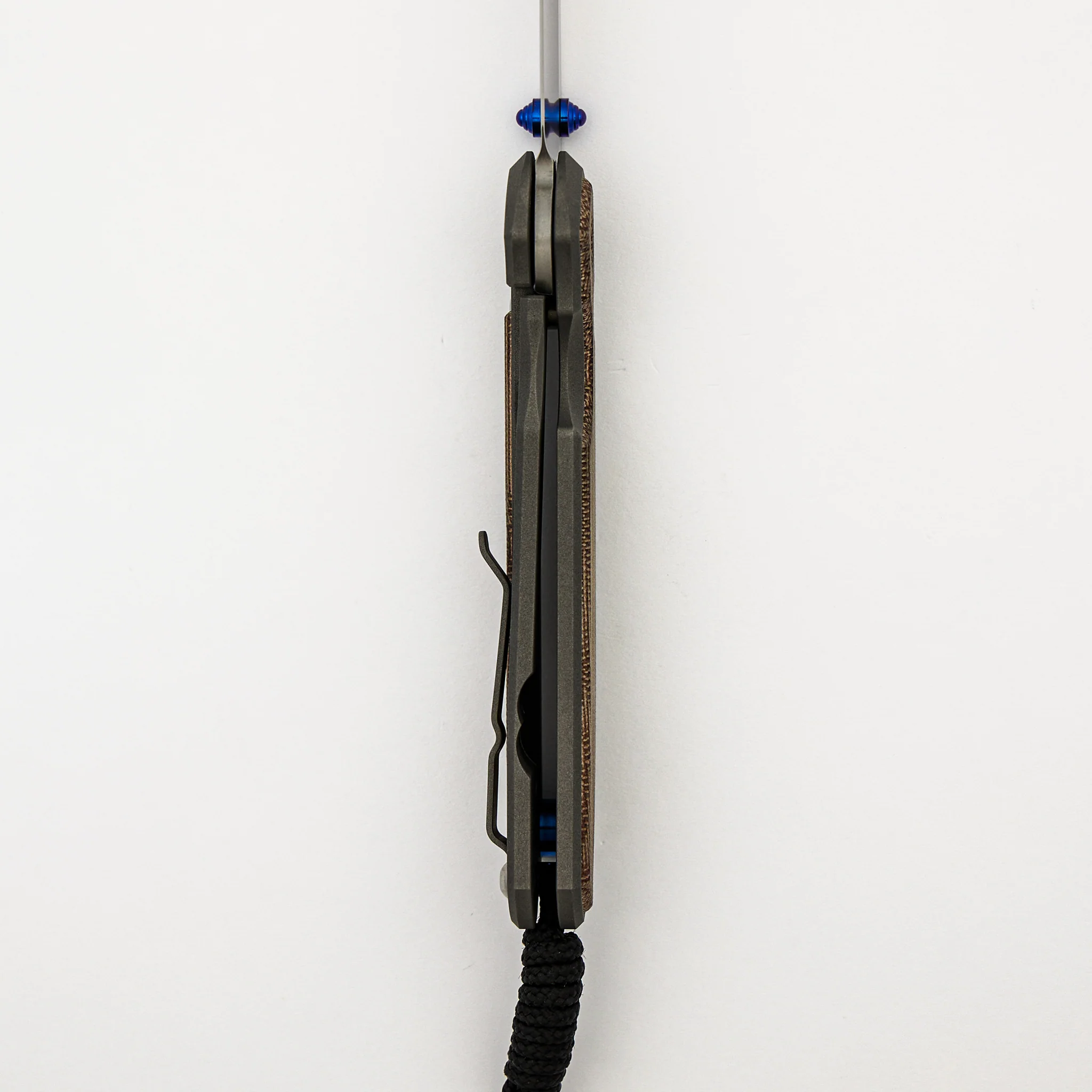 Large Sebenza 31 - Natural Canvas Micarta Inlay - Tanto CPM MagnaCut Blade - Blue Double Thumb Lugs - Image 6