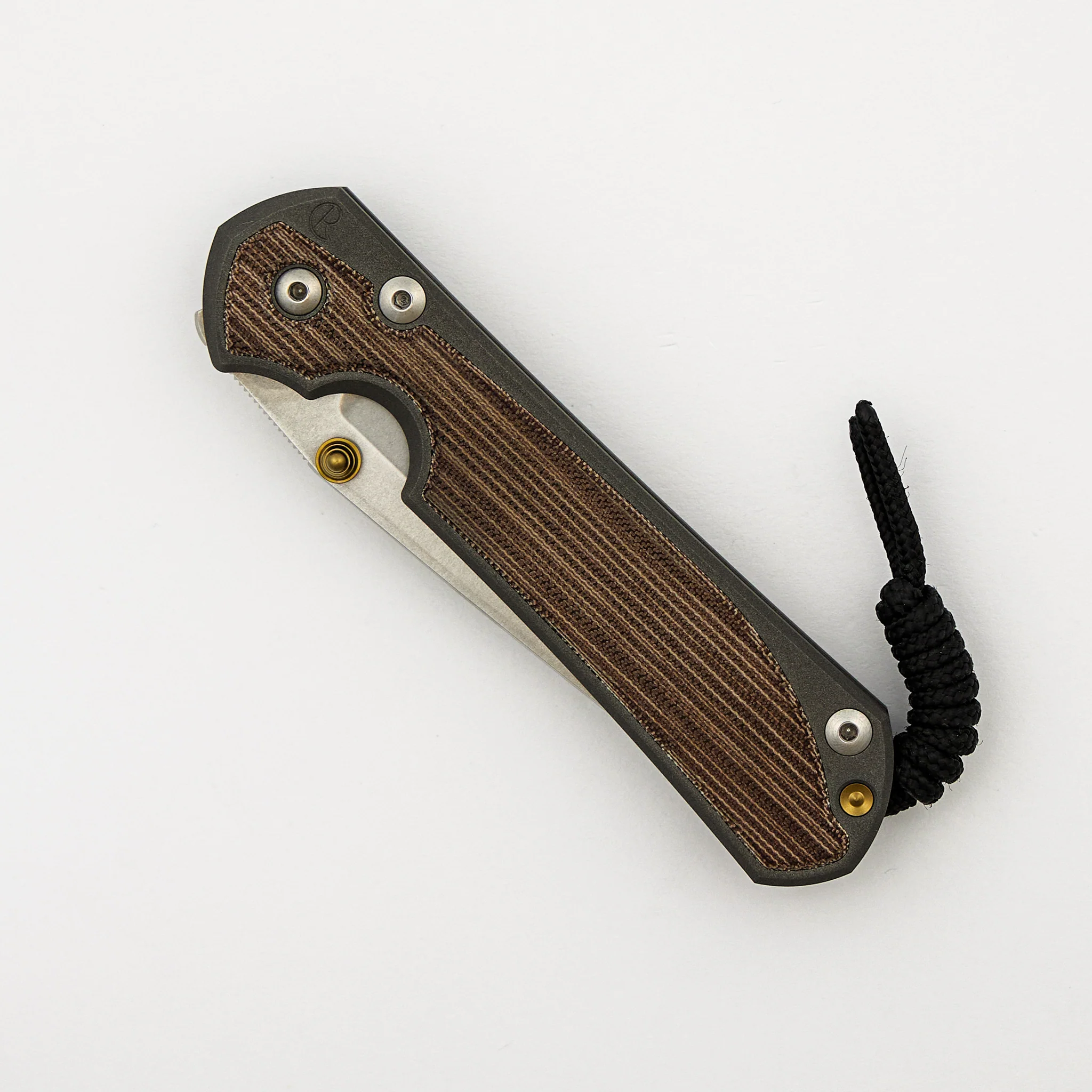 Large Sebenza 31 - Natural Canvas Micarta Inlay - Tanto CPM MagnaCut Blade - Gold Double Thumb Lugs - Image 3