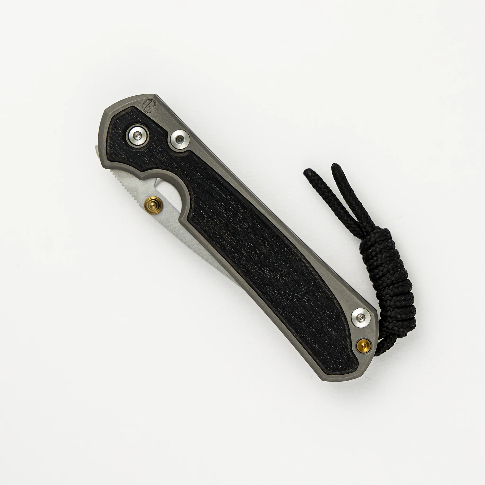 Small Sebenza 31 Bog Oak Inlay - CPM MagnaCut Blade - Gold Double Thumb Lugs - Image 17
