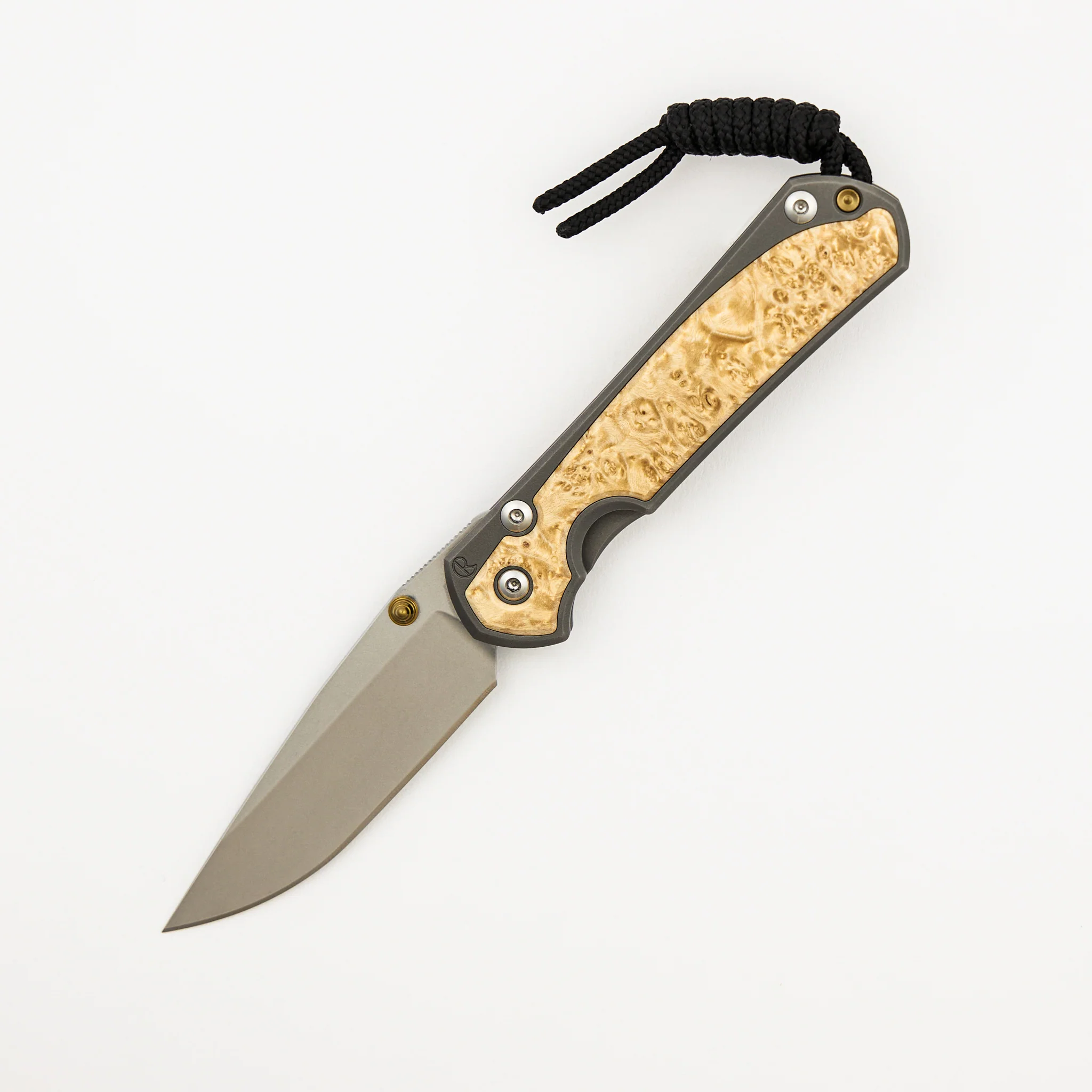 Small Sebenza 31 Box Elder Inlay - CPM MagnaCut Blade - Gold Double Thumb Lugs - Image 15