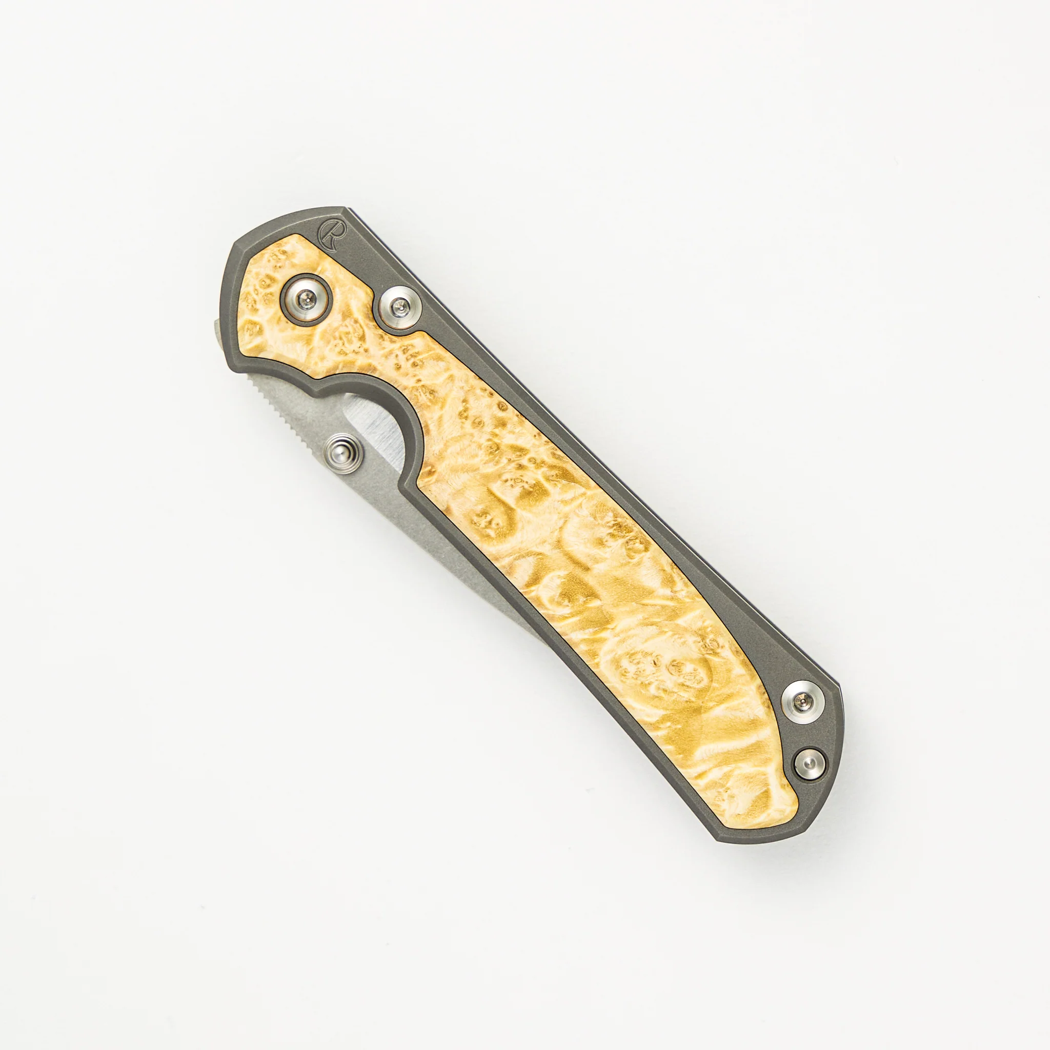 Small Sebenza 31 - Box Elder Inlays - CPM MagnaCut Blade - Silver Double Thumb Lugs - Image 3