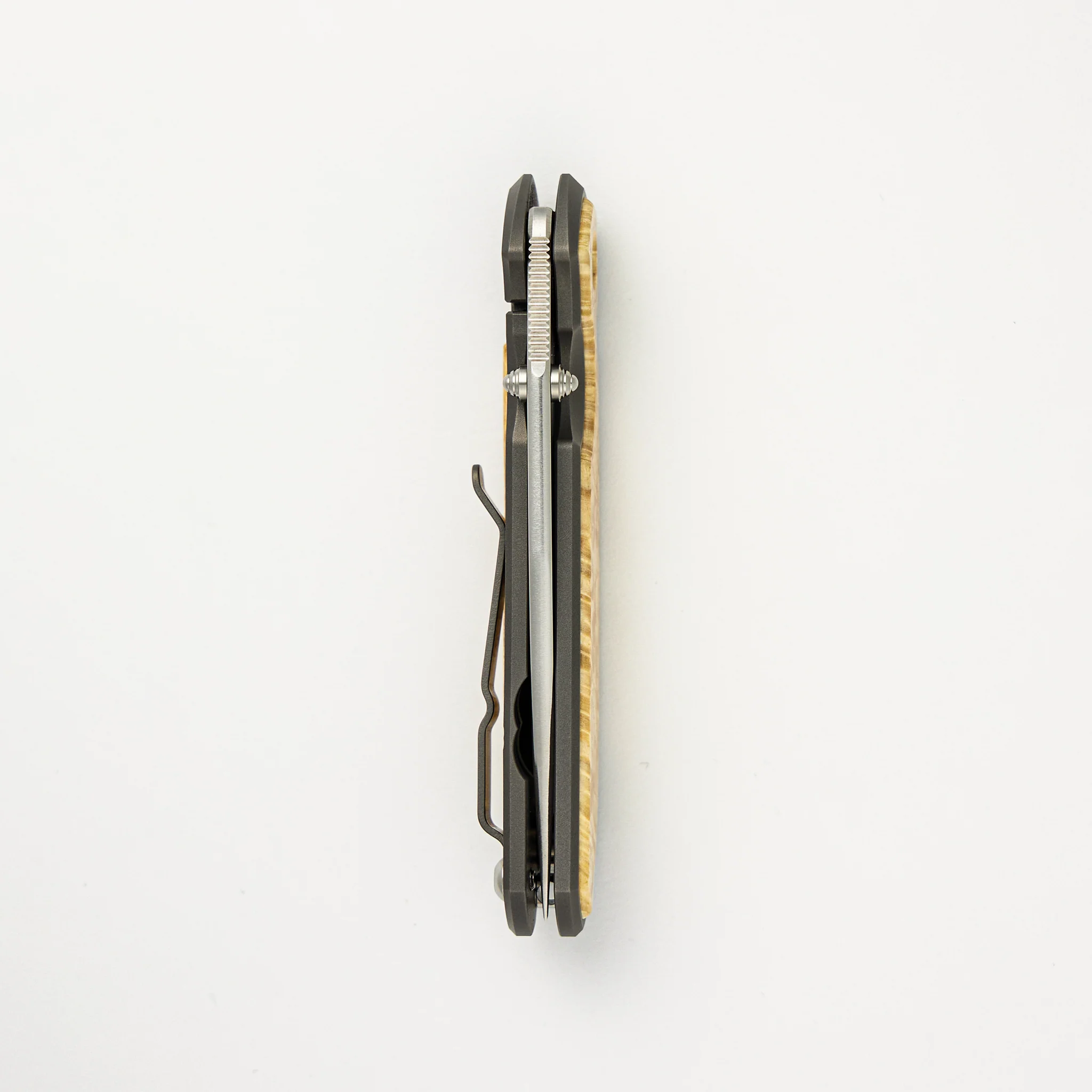 Small Sebenza 31 - Box Elder Inlays - CPM MagnaCut Blade - Silver Double Thumb Lugs - Image 5