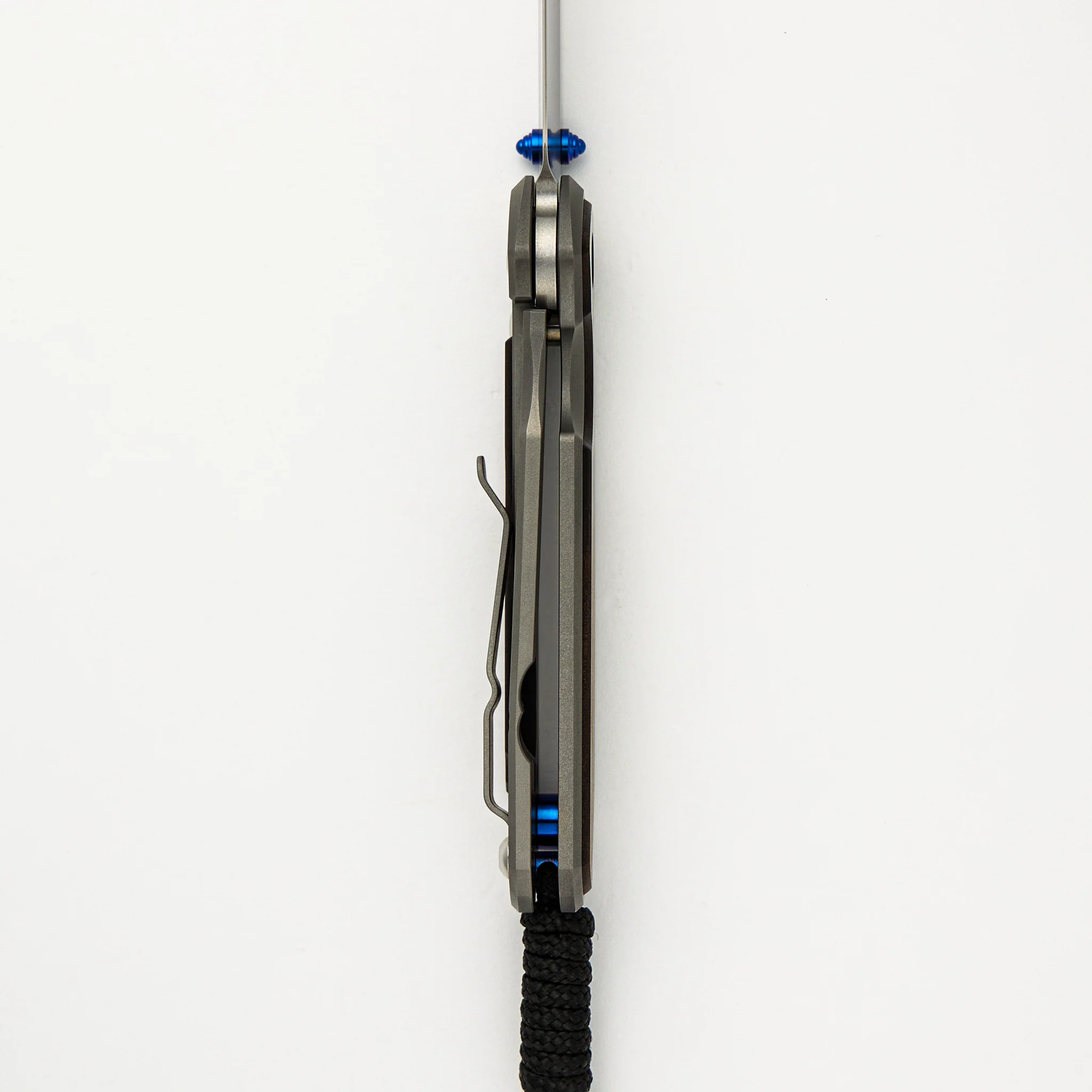 Small Sebenza 31 Macassar Ebony Inlay - Drop Point CPM MagnaCut Blade - Blue Double Thumb Lugs - Image 24