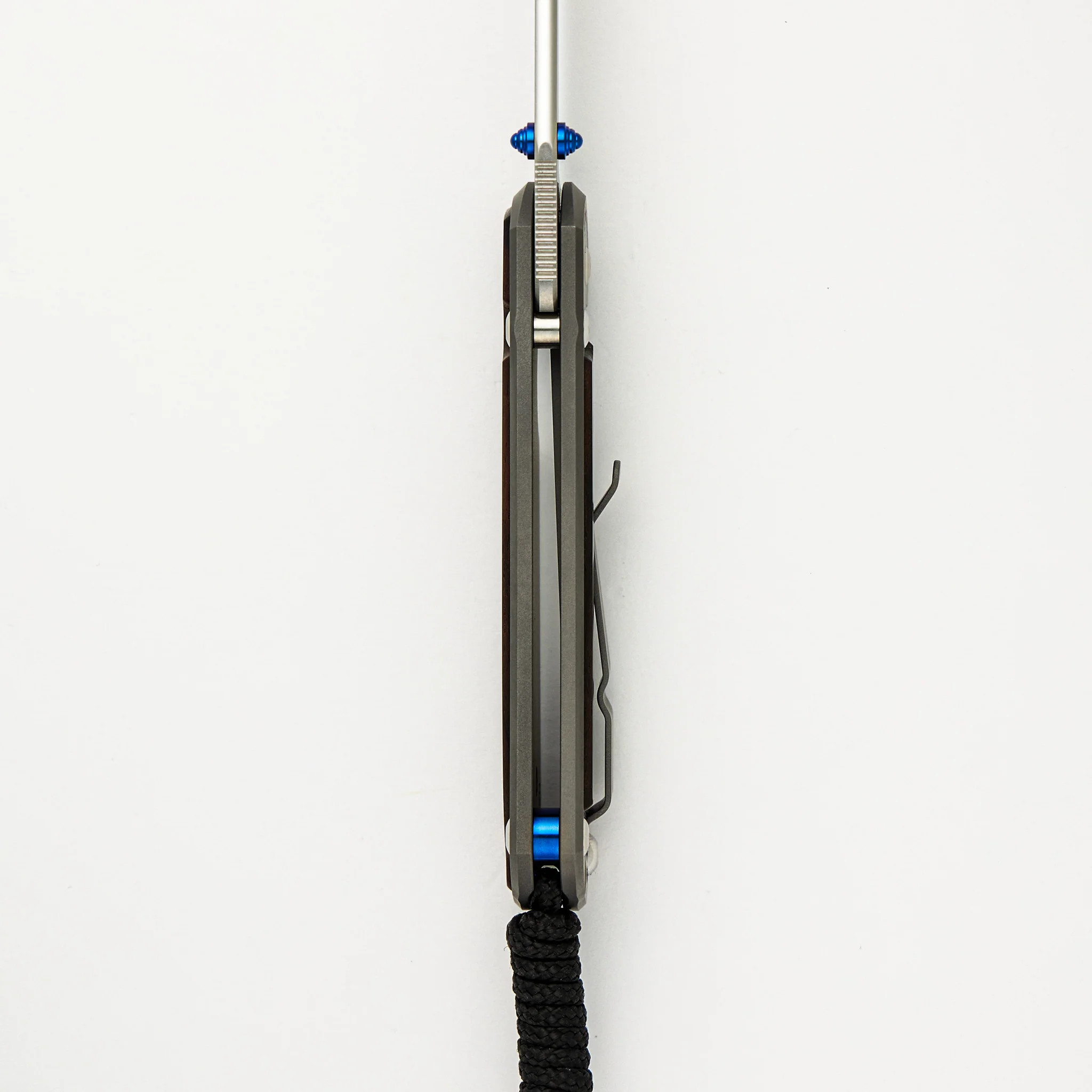 Small Sebenza 31 Macassar Ebony Inlay - Drop Point CPM MagnaCut Blade - Blue Double Thumb Lugs - Image 28