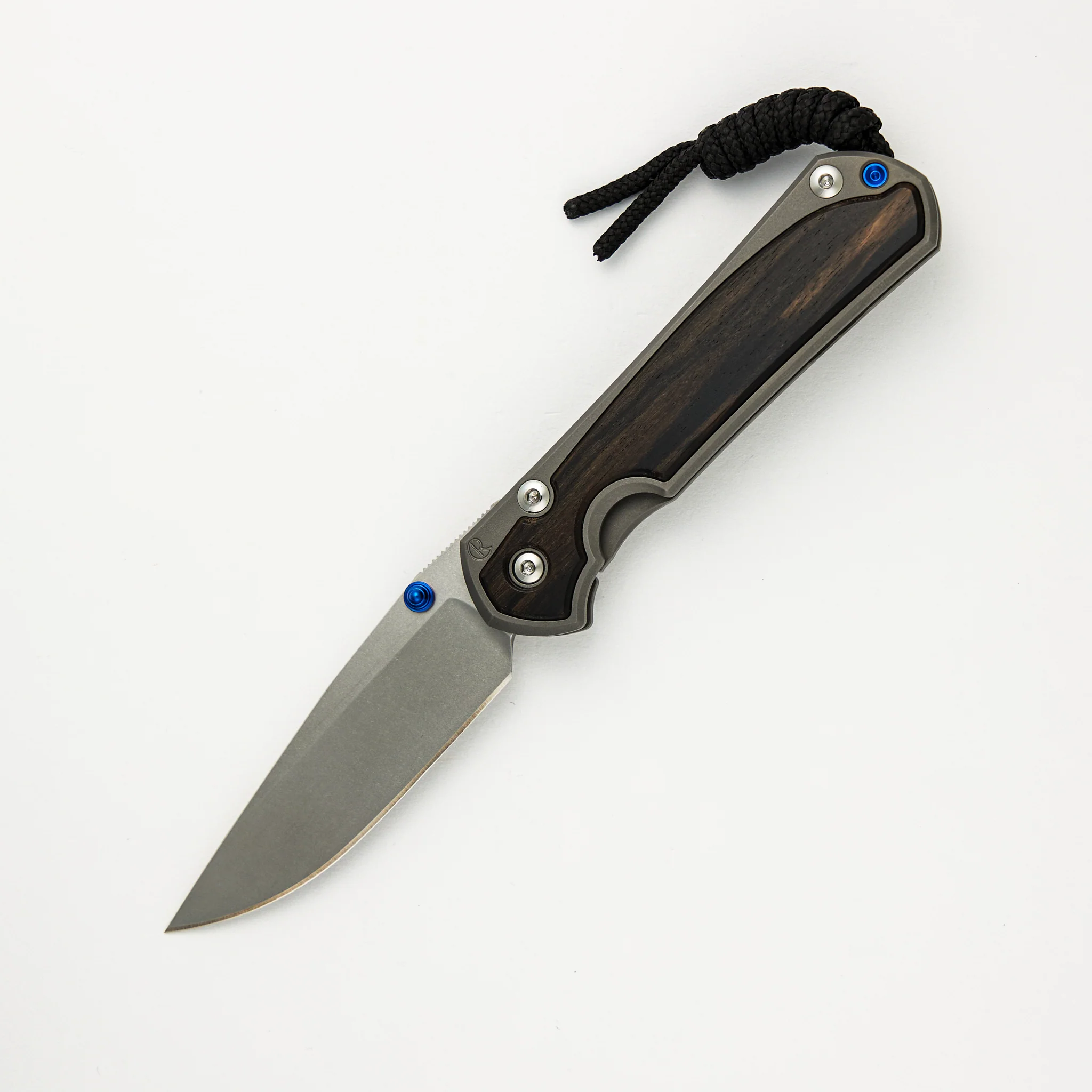 Small Sebenza 31 Macassar Ebony Inlay - Drop Point CPM MagnaCut Blade - Blue Double Thumb Lugs - Image 29