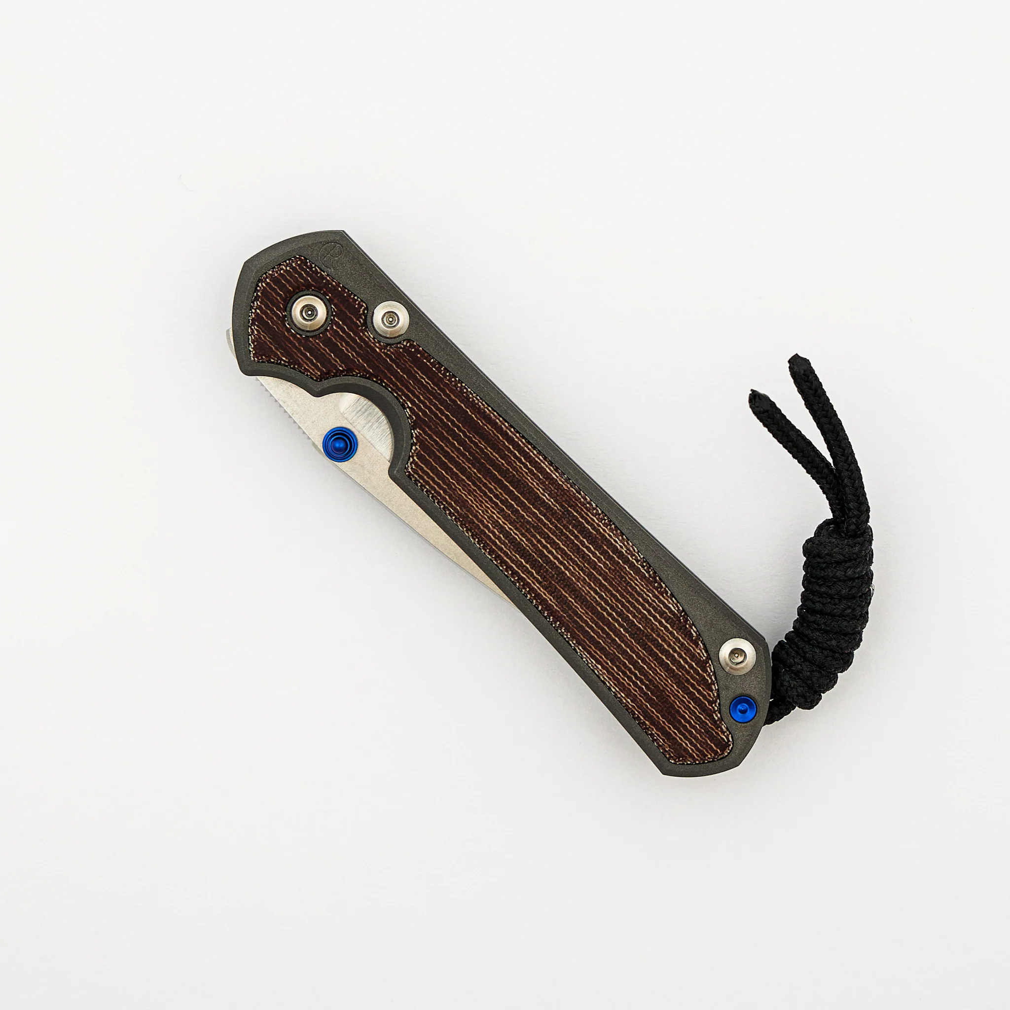 Small Sebenza 31 - Natural Canvas Micarta Inlay - Polished CPM MagnaCut Blade - Blue Double Thumb Lugs - Image 3