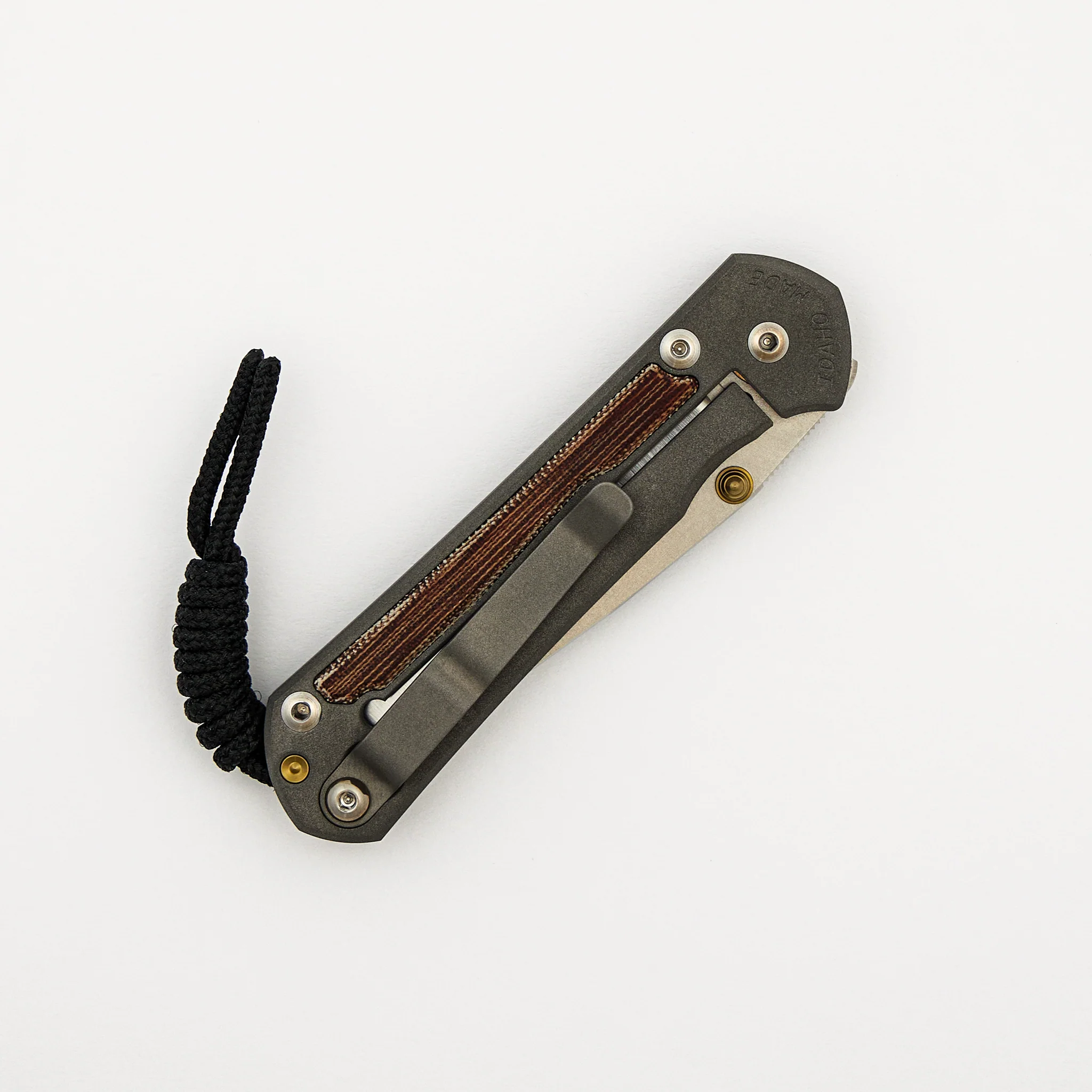 Small Sebenza 31 - Natural Canvas Micarta Inlay - Polished CPM MagnaCut Blade - Gold Double Thumb Lugs - Image 4