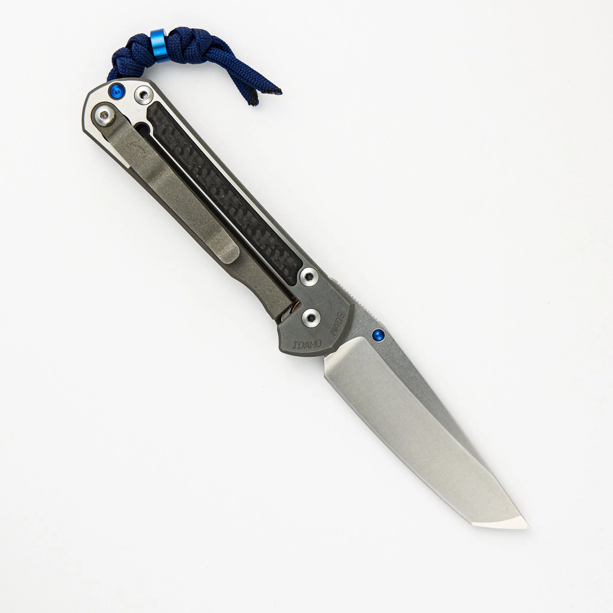 Small Sebenza 21 - Carbon Fiber Inlays - Tanto S35VN Blade - Blue Single Lug - Image 2