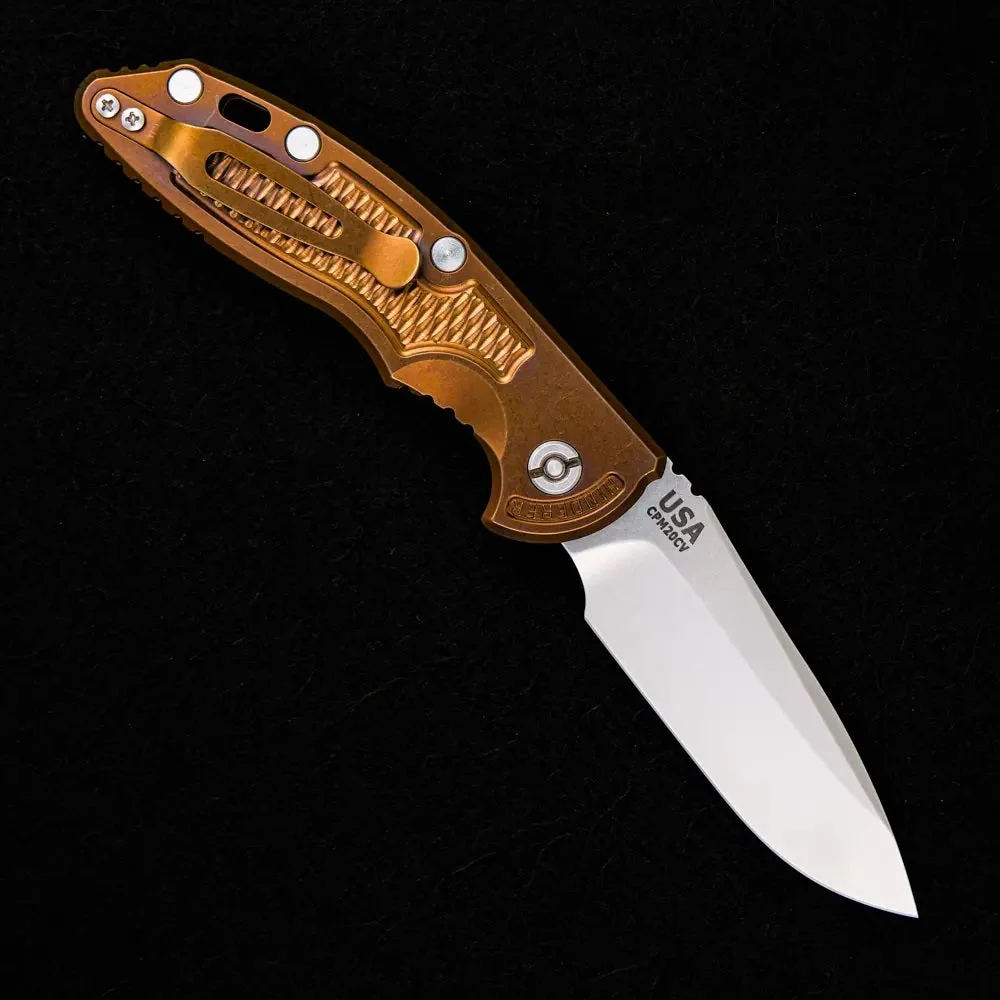 XM-18 3.5″ – Auto – Spearpoint – Bronze – CPM 20CV Blade – Titanium Handle - Image 2