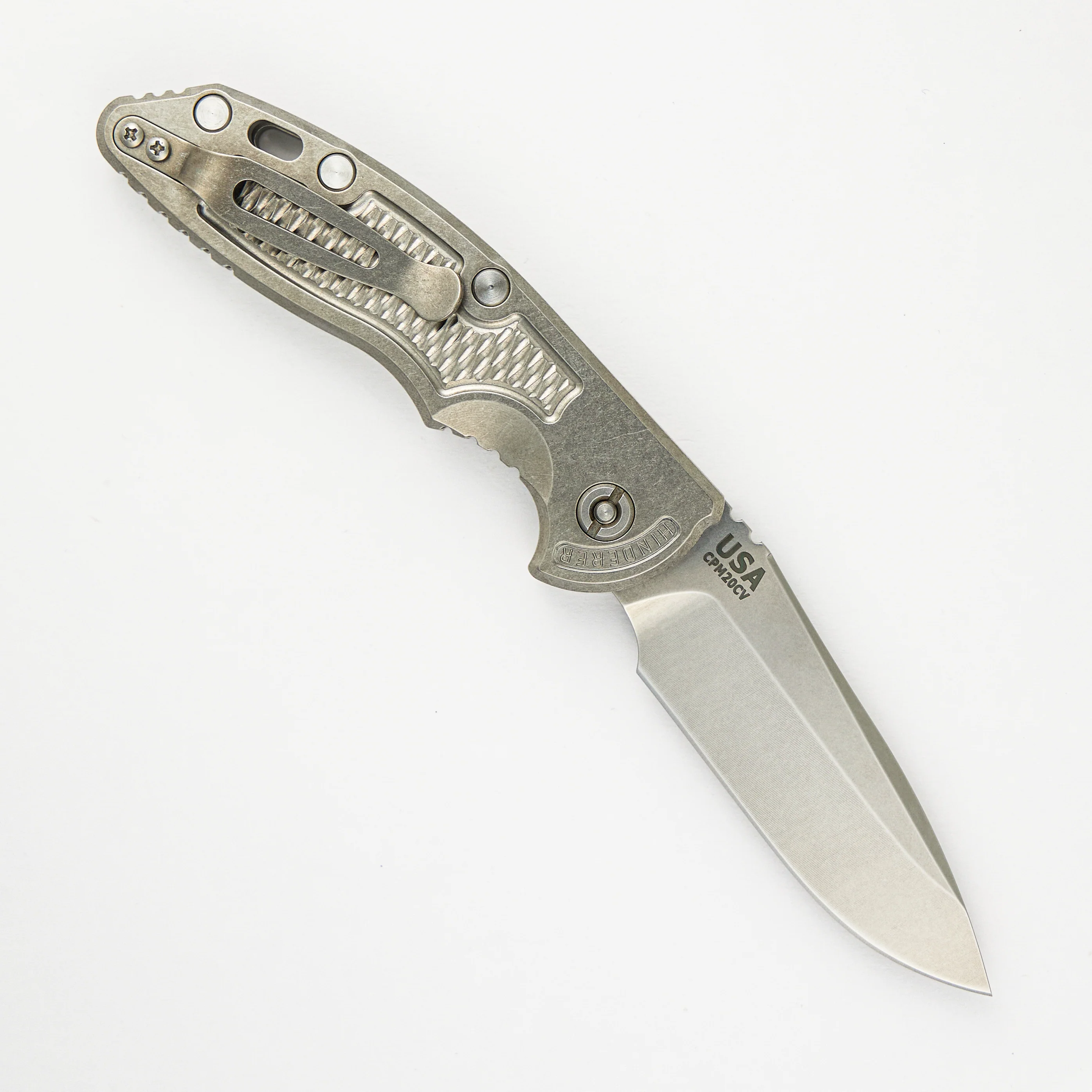 XM-18 3.5″ – Auto – Spearpoint – Stonewash – CPM 20CV Blade – Titanium Handle - Image 2
