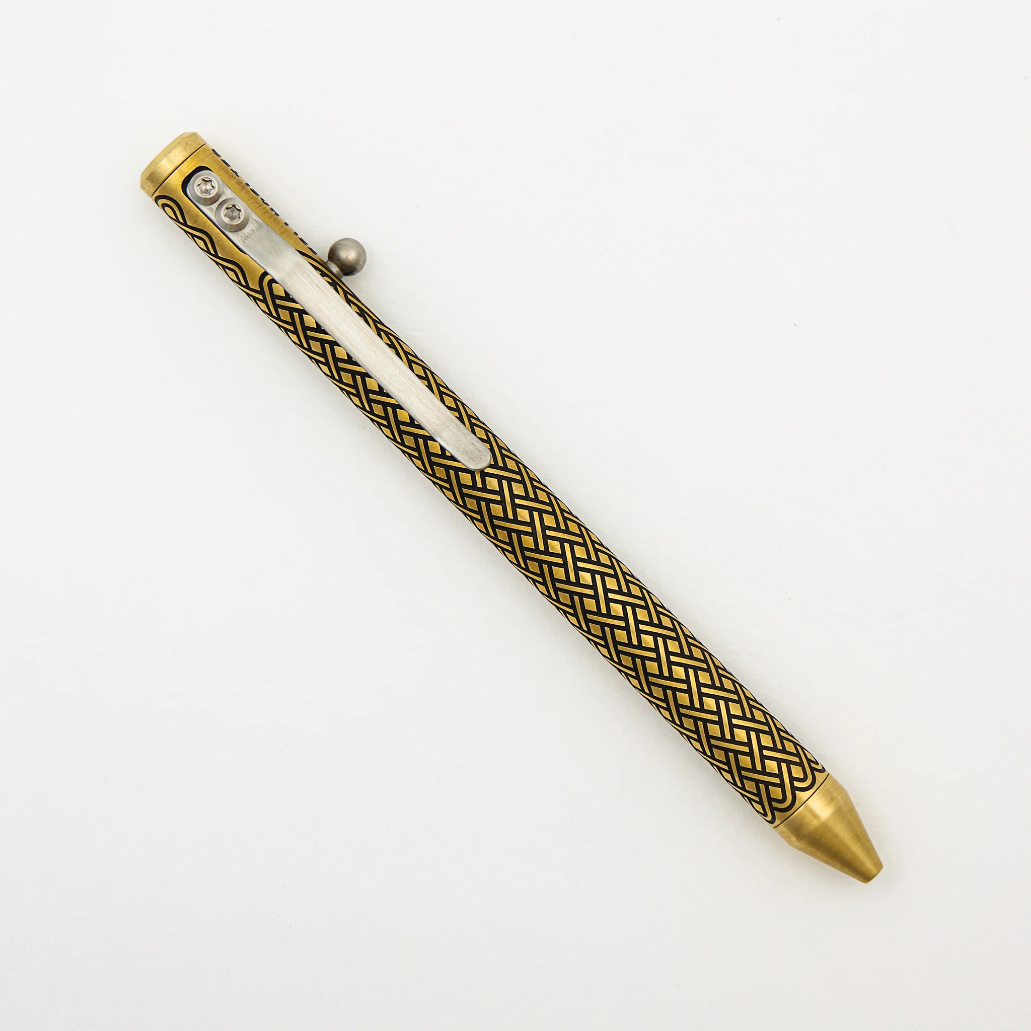 Cptn Axel Full Size TiBolt Pen - "Tuxedo" Brass Celtic - Image 2