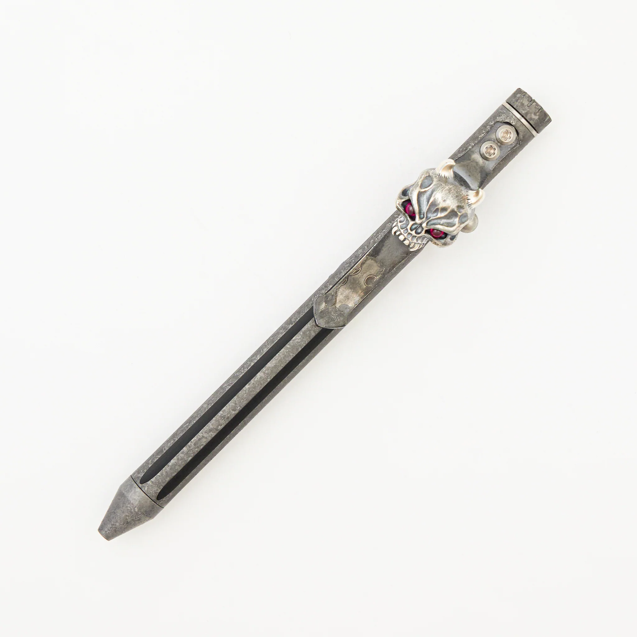 Cptn Axel Full Size TiBolt Pen - CrystalTi - Steel Flame Silver Hard Hannya W/ Red Eyes Pocket Clip - Fap Cap
