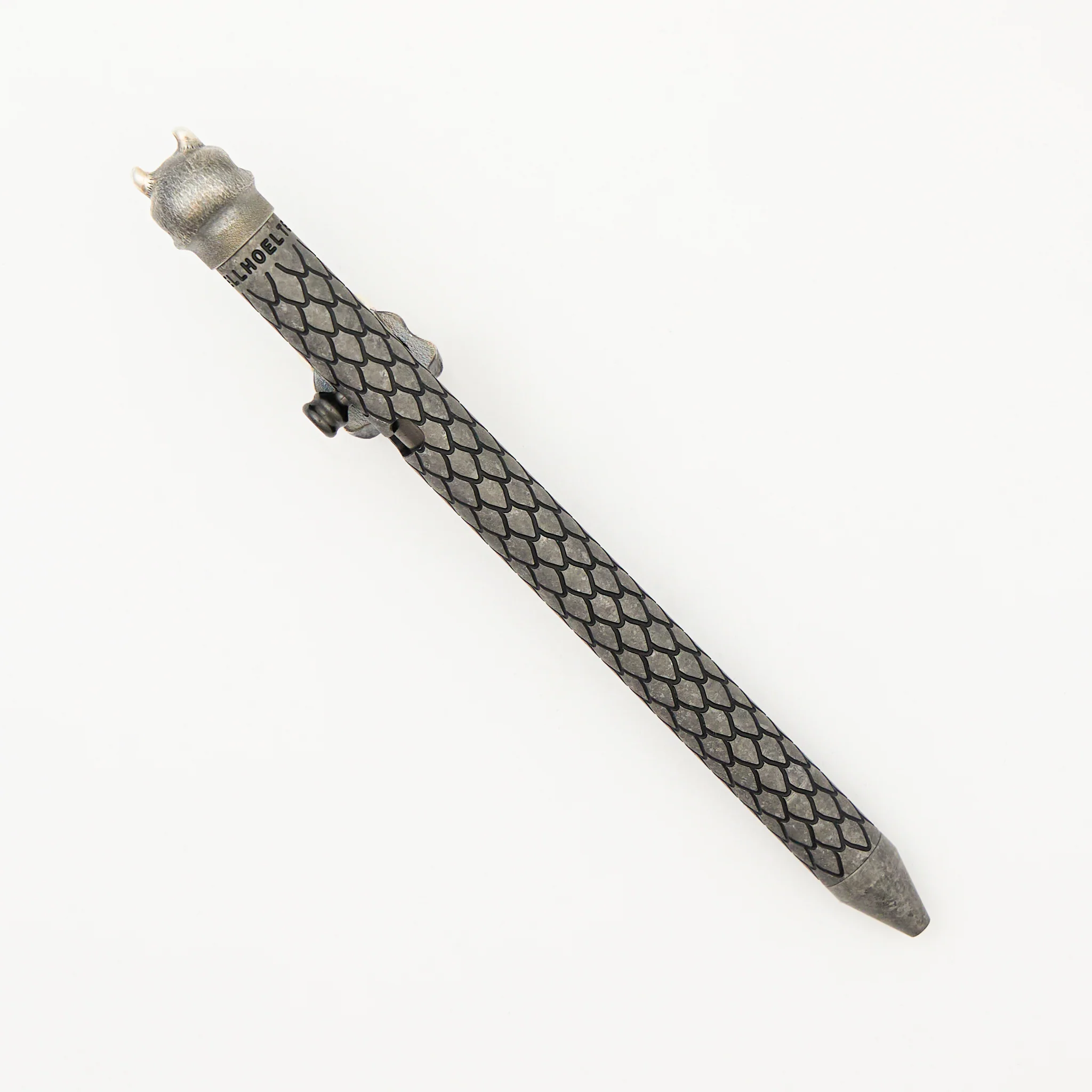Cptn Axel Full Size TiBolt Pen - CrystalTi W/ Zirconium Accents - Steel Flame Silver Hard Hannya W/ Red Eyes Pocket Clip - Steel Flame Cap - Image 2