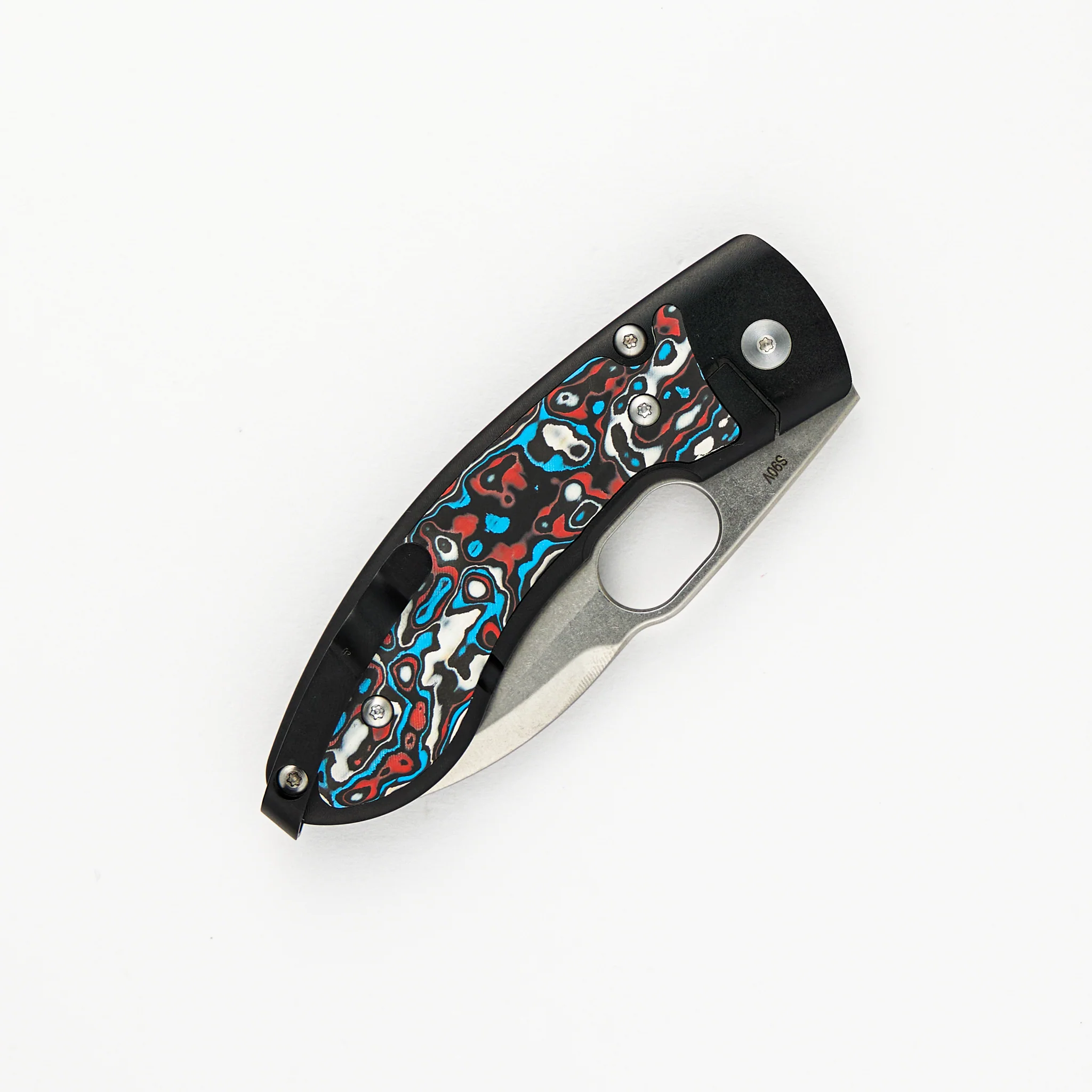 Lum Leaf (Style 4) – Red/Black Carbon Fiber Inlays – Stonewash S90V Blade - Image 4