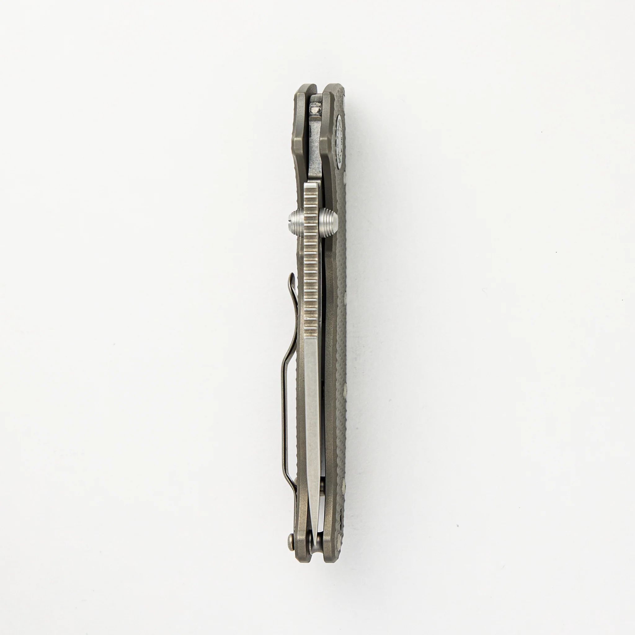 AD20.5 20CV Milled Textured Titanium Handle Clip Point Stonewash Blade - Image 5