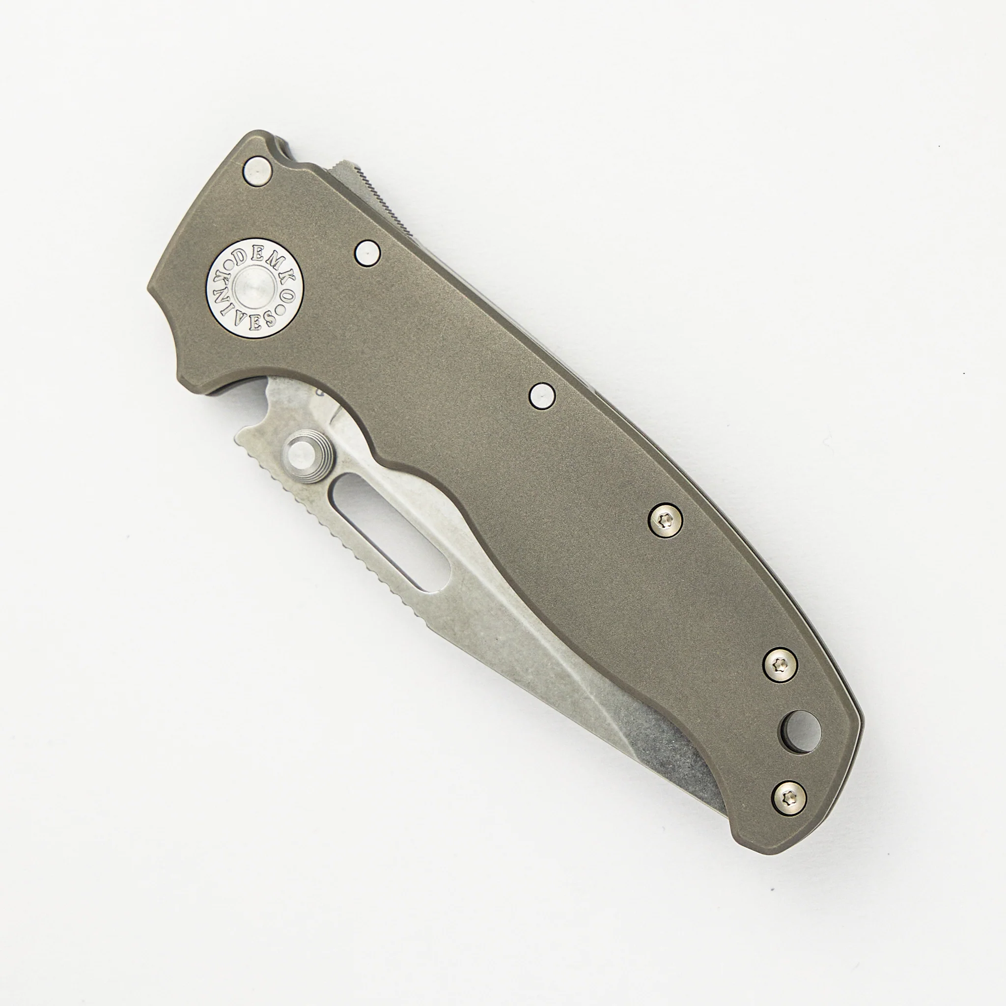 AD20.5 20CV Smooth Titanium Handle Clip Point Stonewash Blade - Image 3