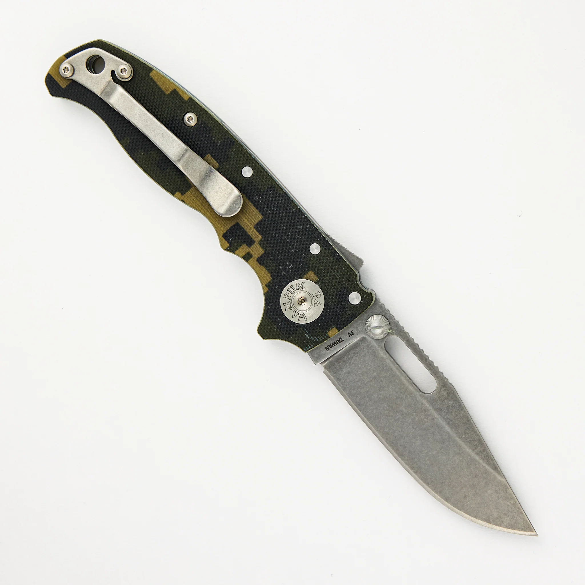 AD20.5 3V Digi Camo G10 Handle Clip Point Stonewash Blade - Image 2