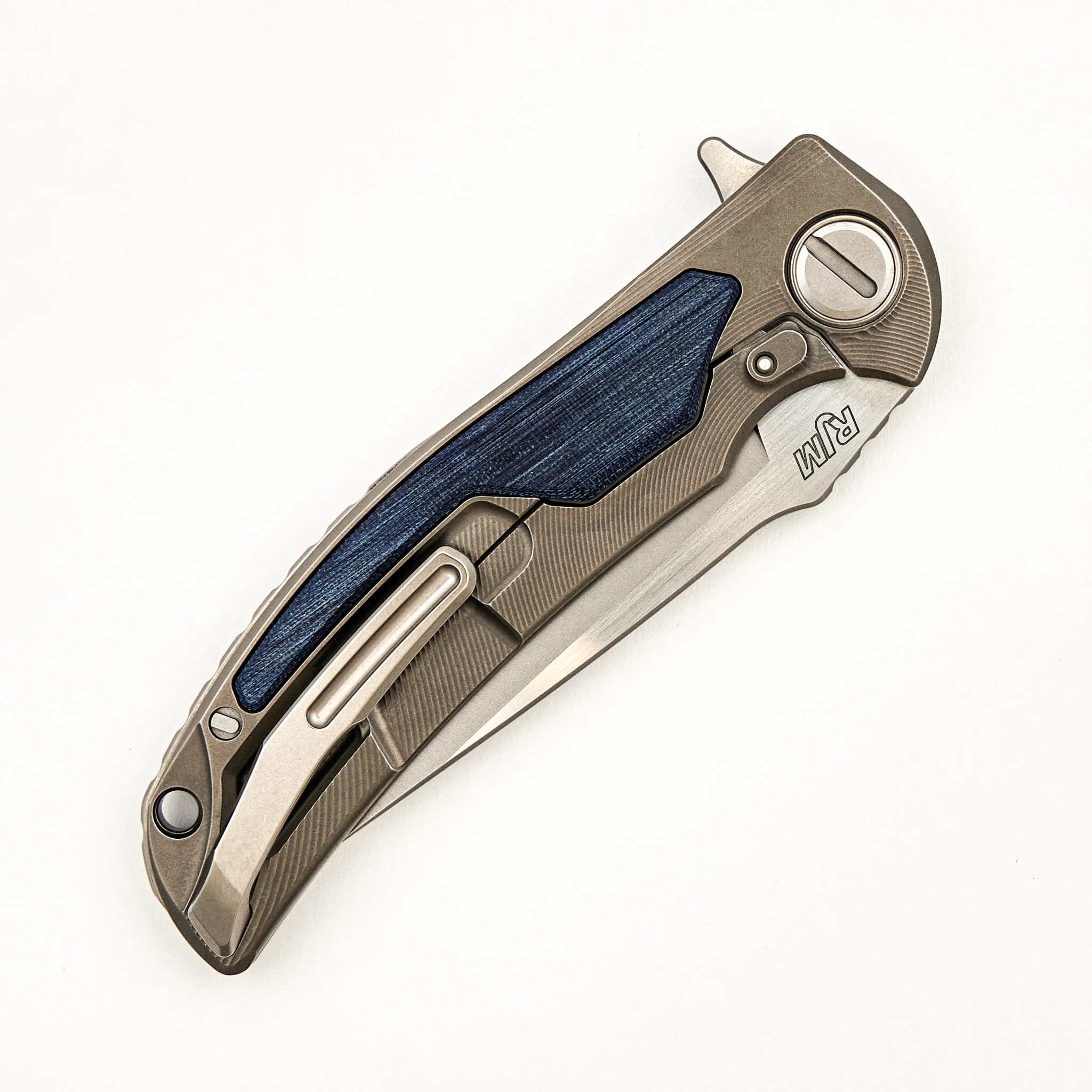 Denim Overkill - S90V Blade - Titanium Handle W/ Jeans Micarta Inlays - SRRBS (RJ Martin Design) - Image 4