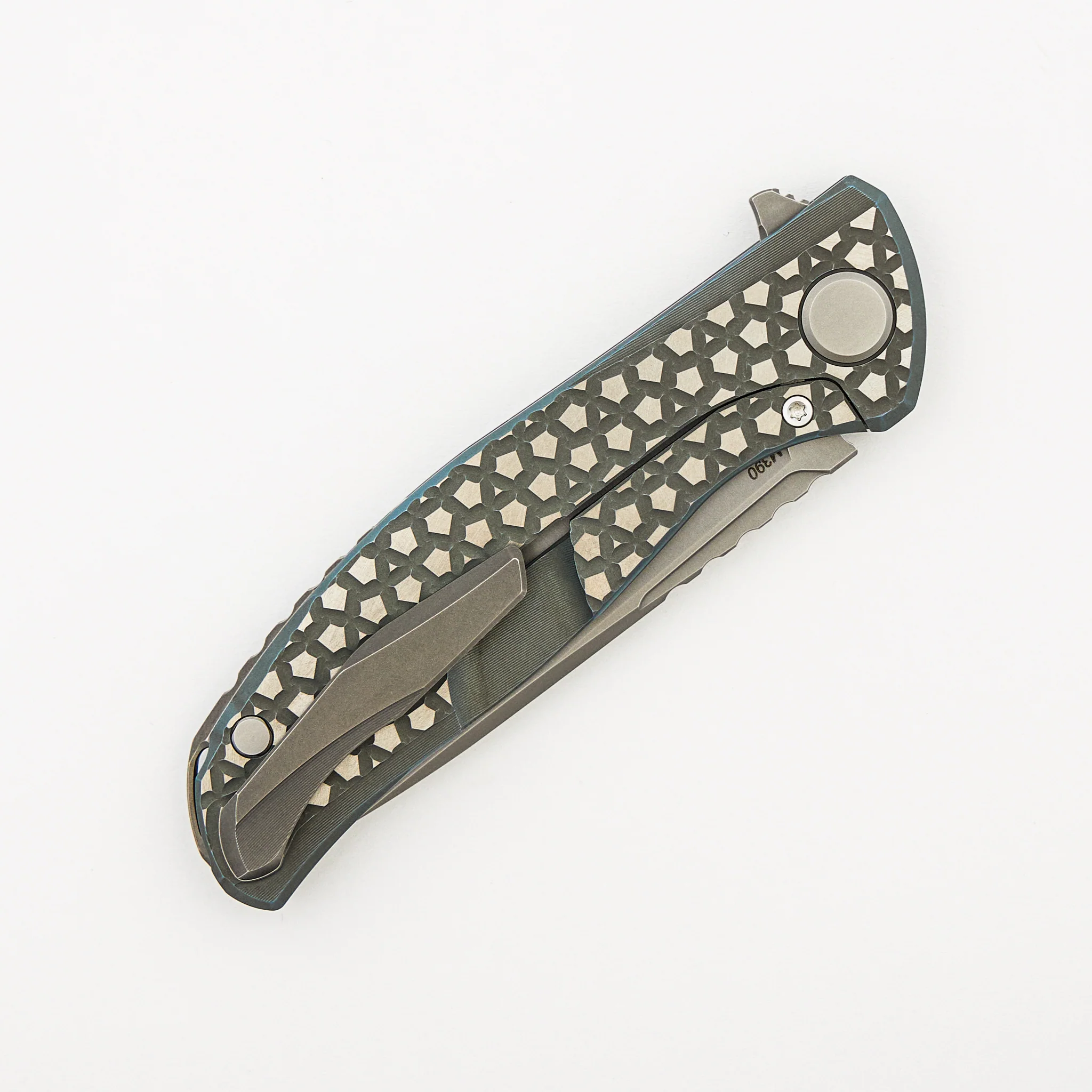 F95 Bear Pattern - Turquoise Titanium Handle - M390 Blade - MRBS - Image 4