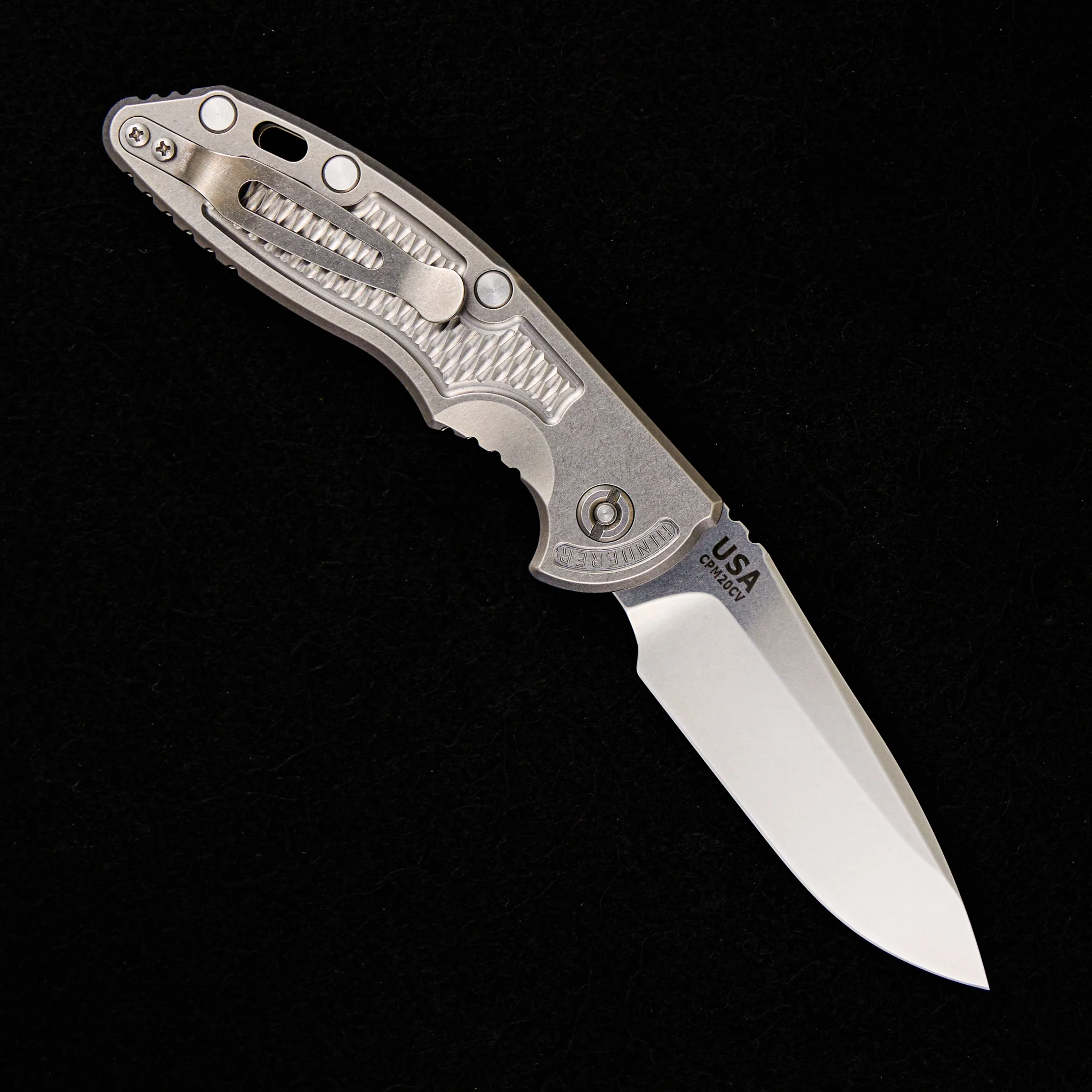 XM-18 3.5″ – Auto – Spearpoint – Stonewash – CPM 20CV Blade – Titanium Handle - Image 2