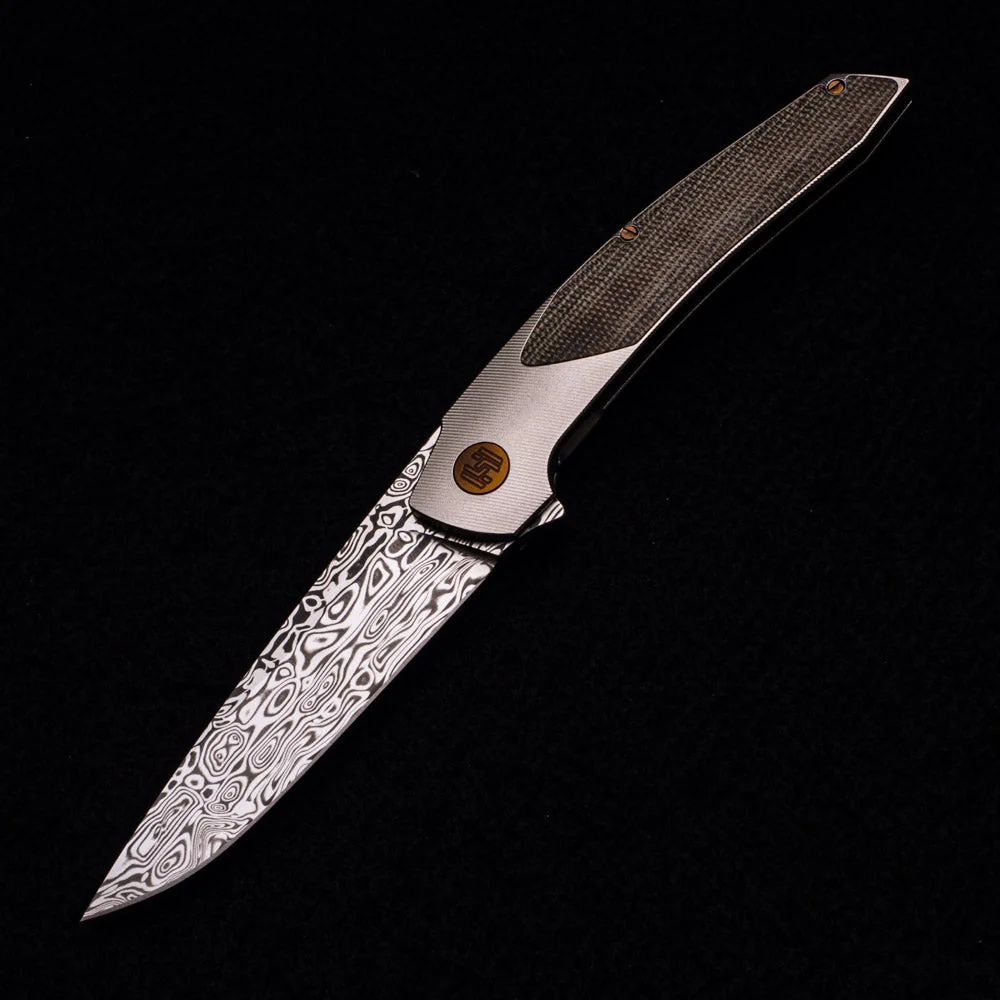 Model T – Damasteel Blade – TI W- Bronze – Green Micarta Inlay