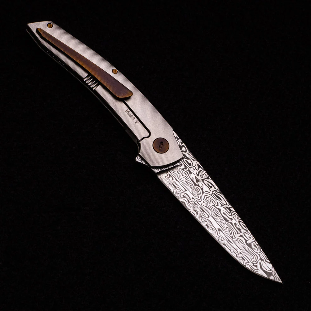 Model T – Damasteel Blade – TI W- Bronze – Green Micarta Inlay - Image 2