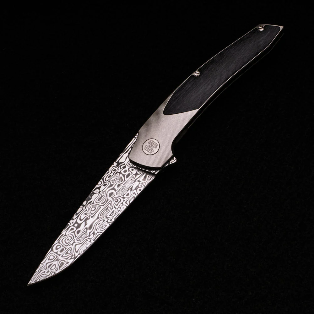 Model T – Damasteel Blade – TI W- Silver – Black Micarta Inlay