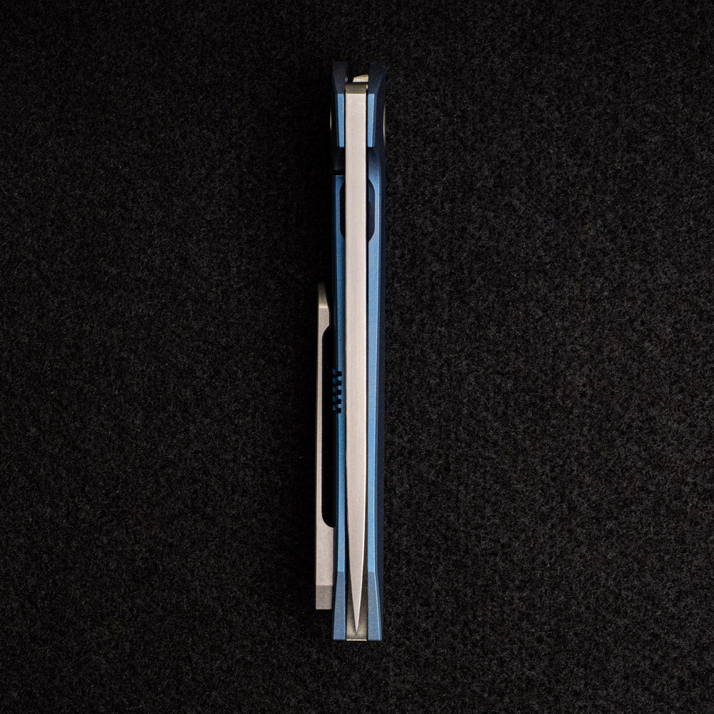 Model T – M390 BLADE W- SATIN FLATS – BLUE TI W- SILVER - Image 6