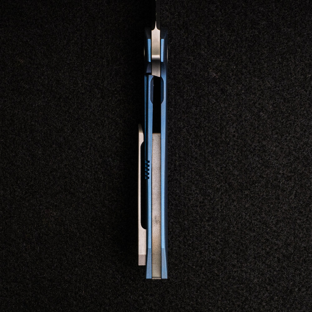 Model T – M390 BLADE W- SATIN FLATS – BLUE TI W- SILVER - Image 7