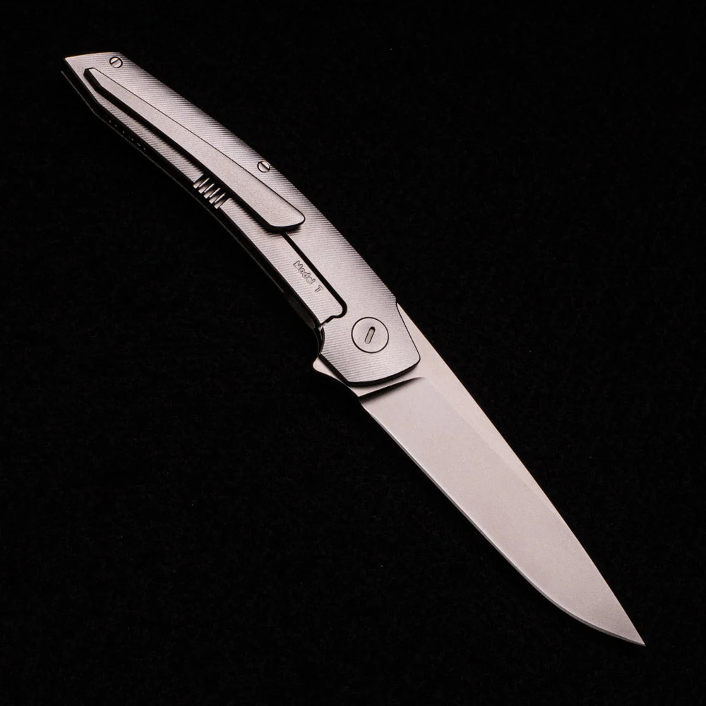 Model T – RWL-34 Blade – TI W- Silver – Green Micarta Inlay - Image 2