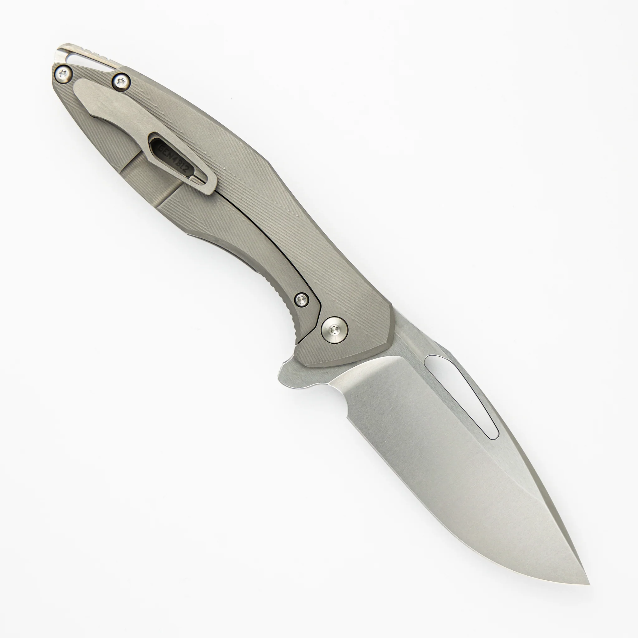 Arius - Patterned Titanium Handle - Burnished W/ Polished Flats M390 Blade - Image 2