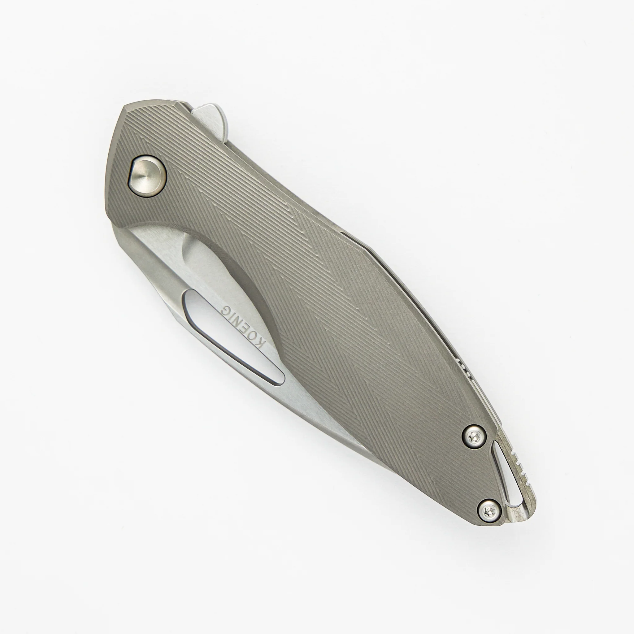 Arius - Patterned Titanium Handle - Burnished W/ Polished Flats M390 Blade - Image 3
